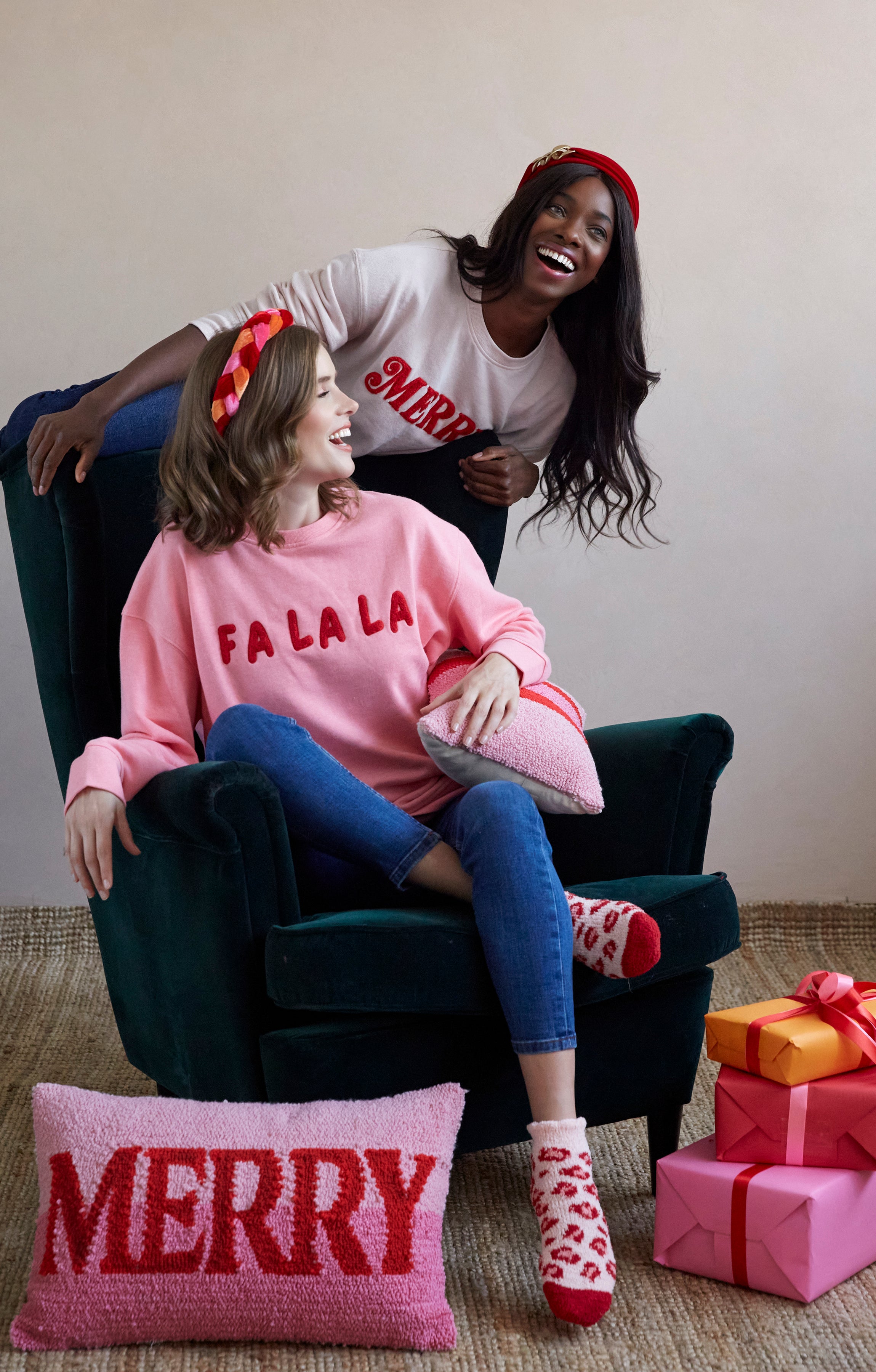 Shiraleah "Fa La La" Holiday Sweatshirt, Bubblegum - FINAL SALE ONLY
