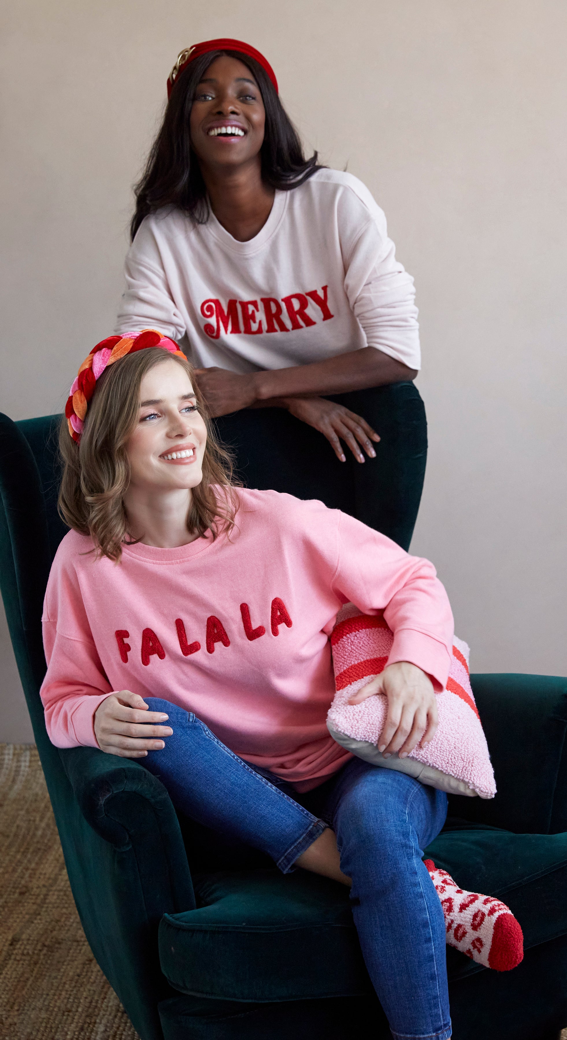 Shiraleah "Fa La La" Holiday Sweatshirt, Bubblegum - FINAL SALE ONLY