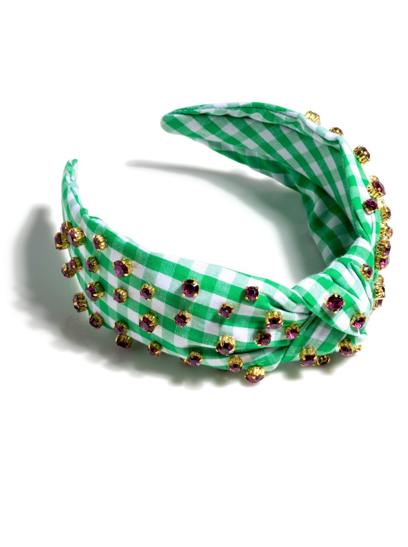 Shiraleah Embellished Gingham Knotted Headband GREEN