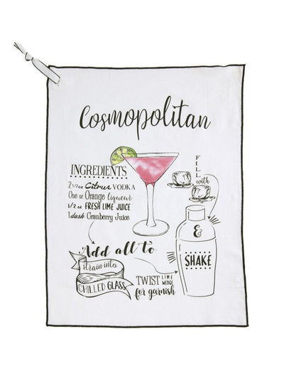 Shiraleah "Cosmopolitan" Cocktail Tea Towel, White