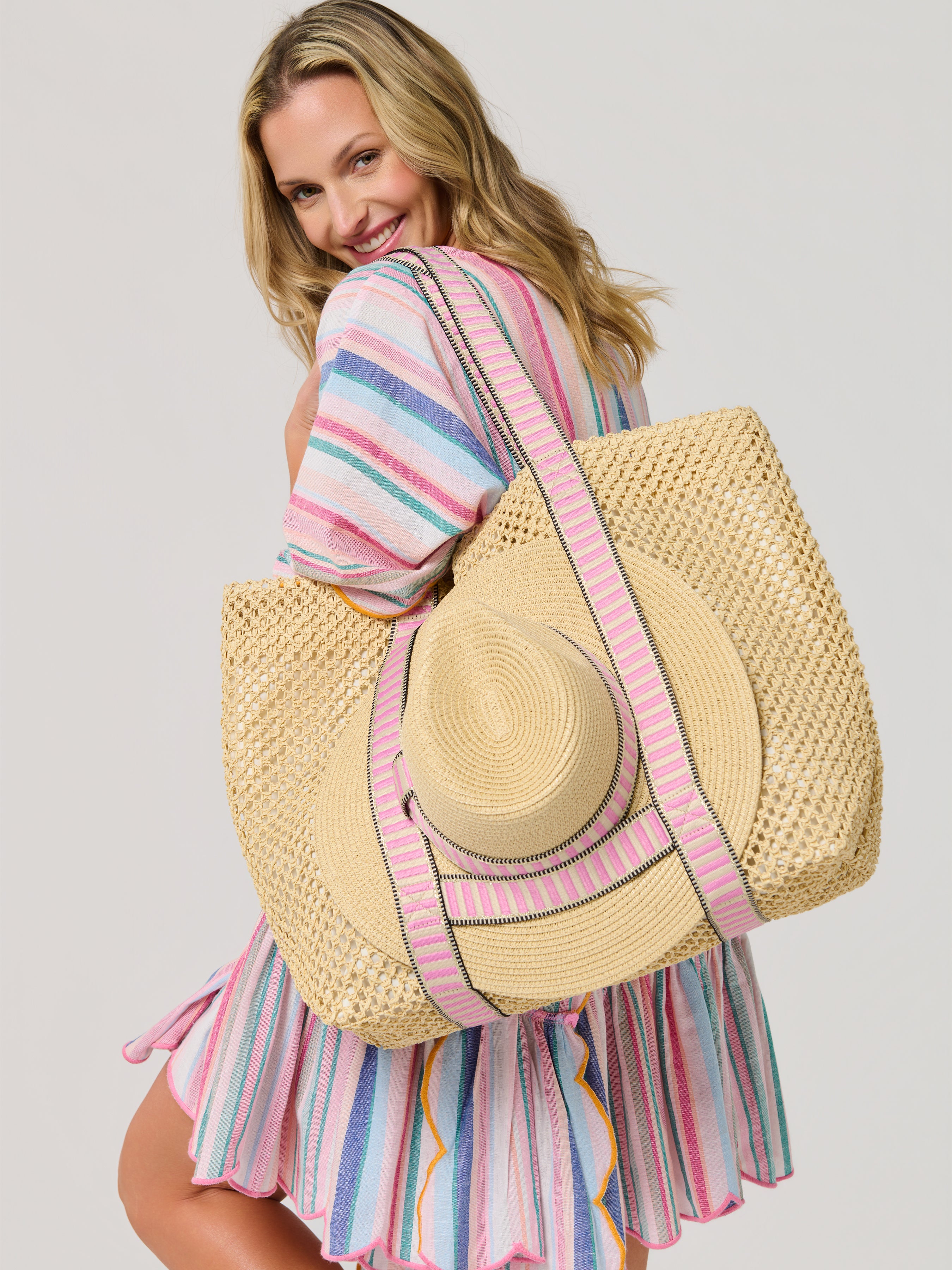 Shiraleah Dorian Tote and Hat Set PINK