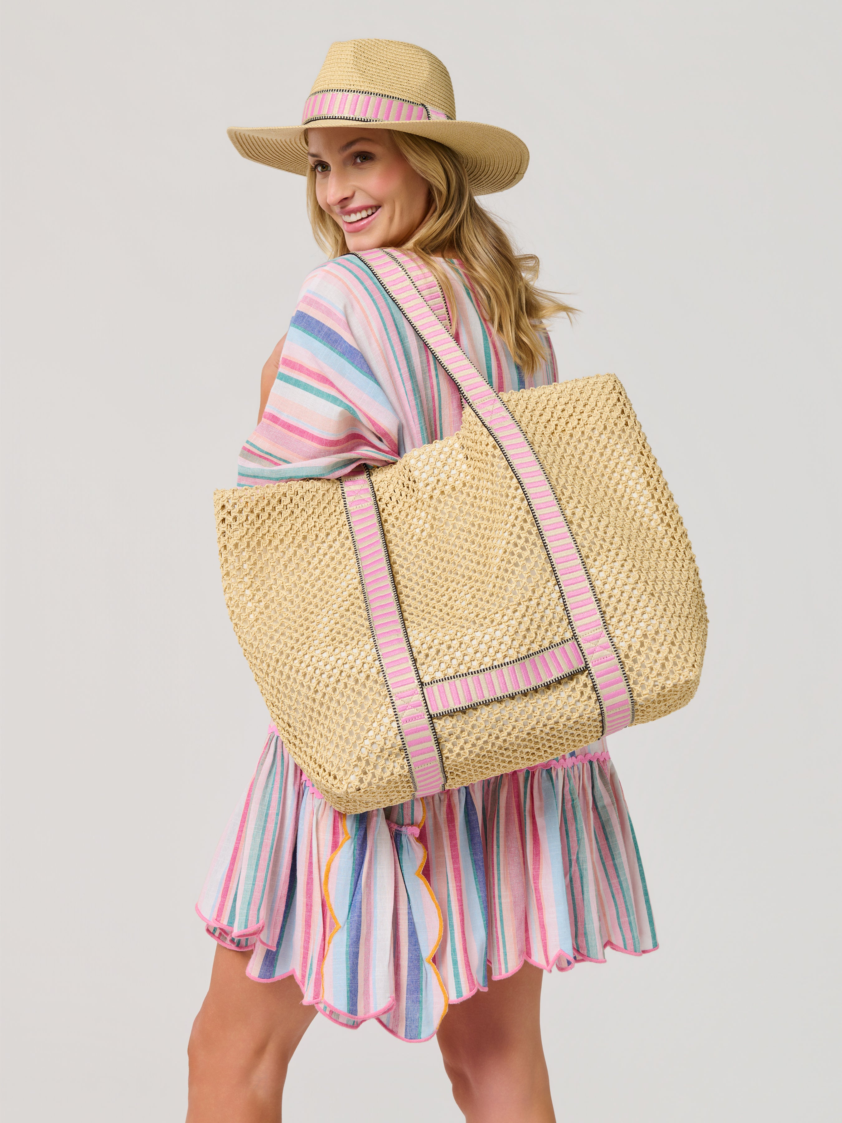 Shiraleah Dorian Tote and Hat Set PINK