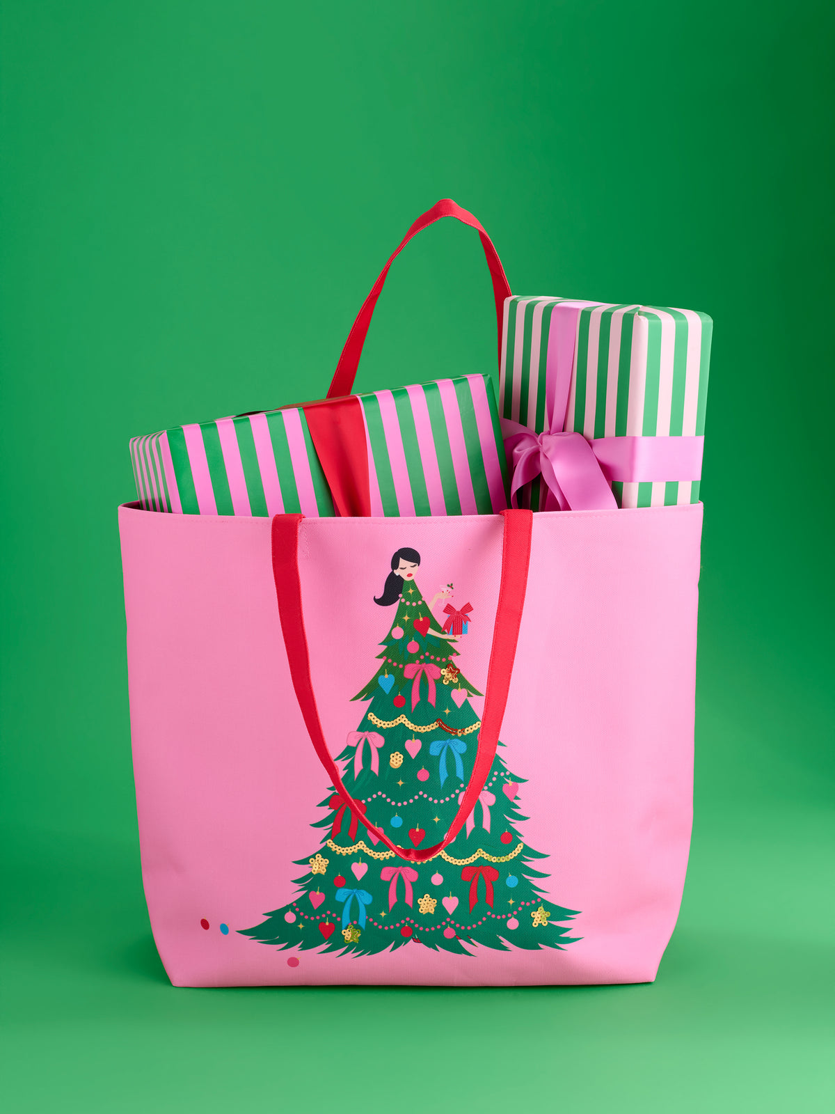 Shiraleah Christmas Tree Lady Gifting Tote, Pink