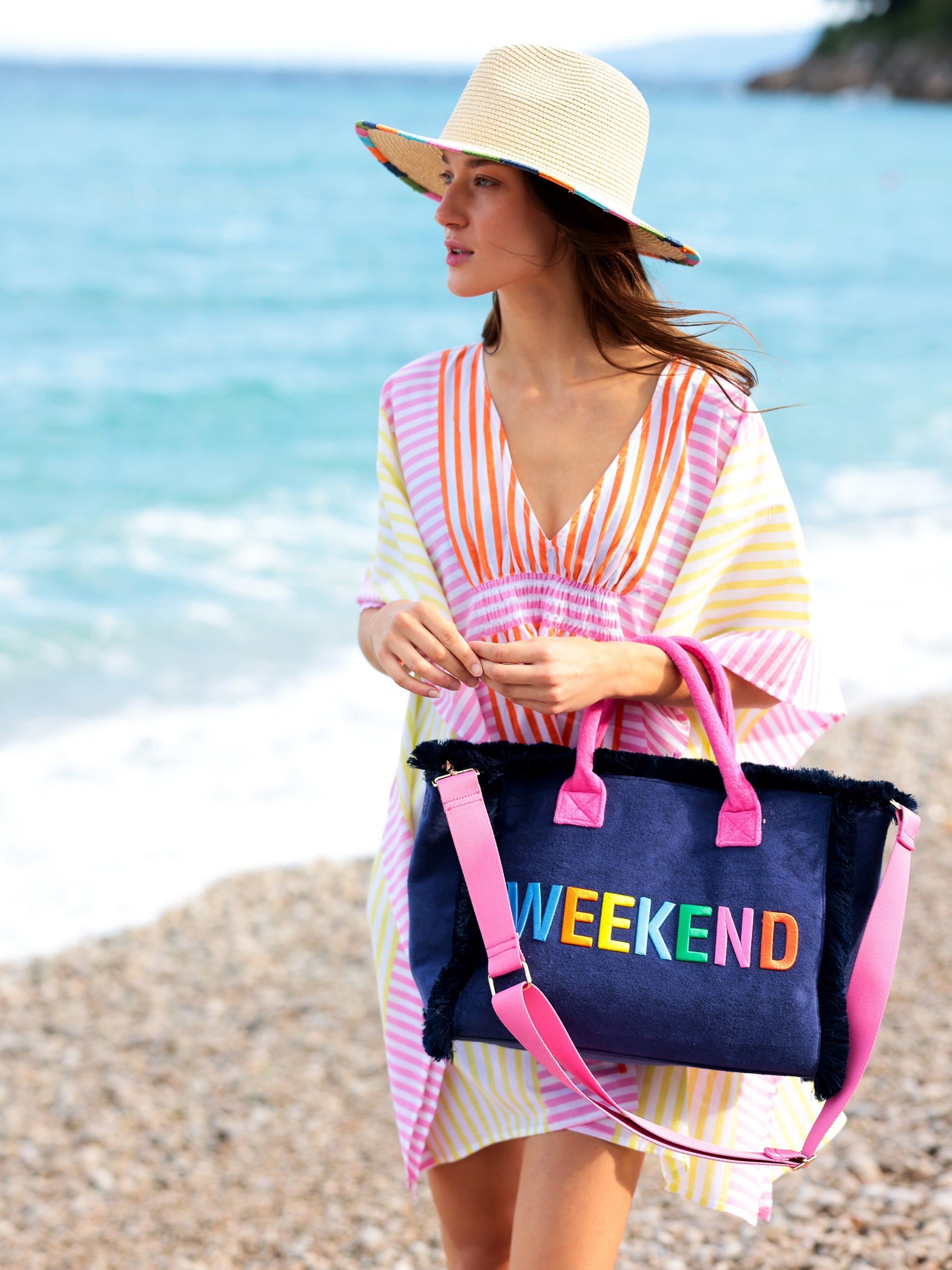 Shiraleah Cabana "Weekend" Tote, Navy