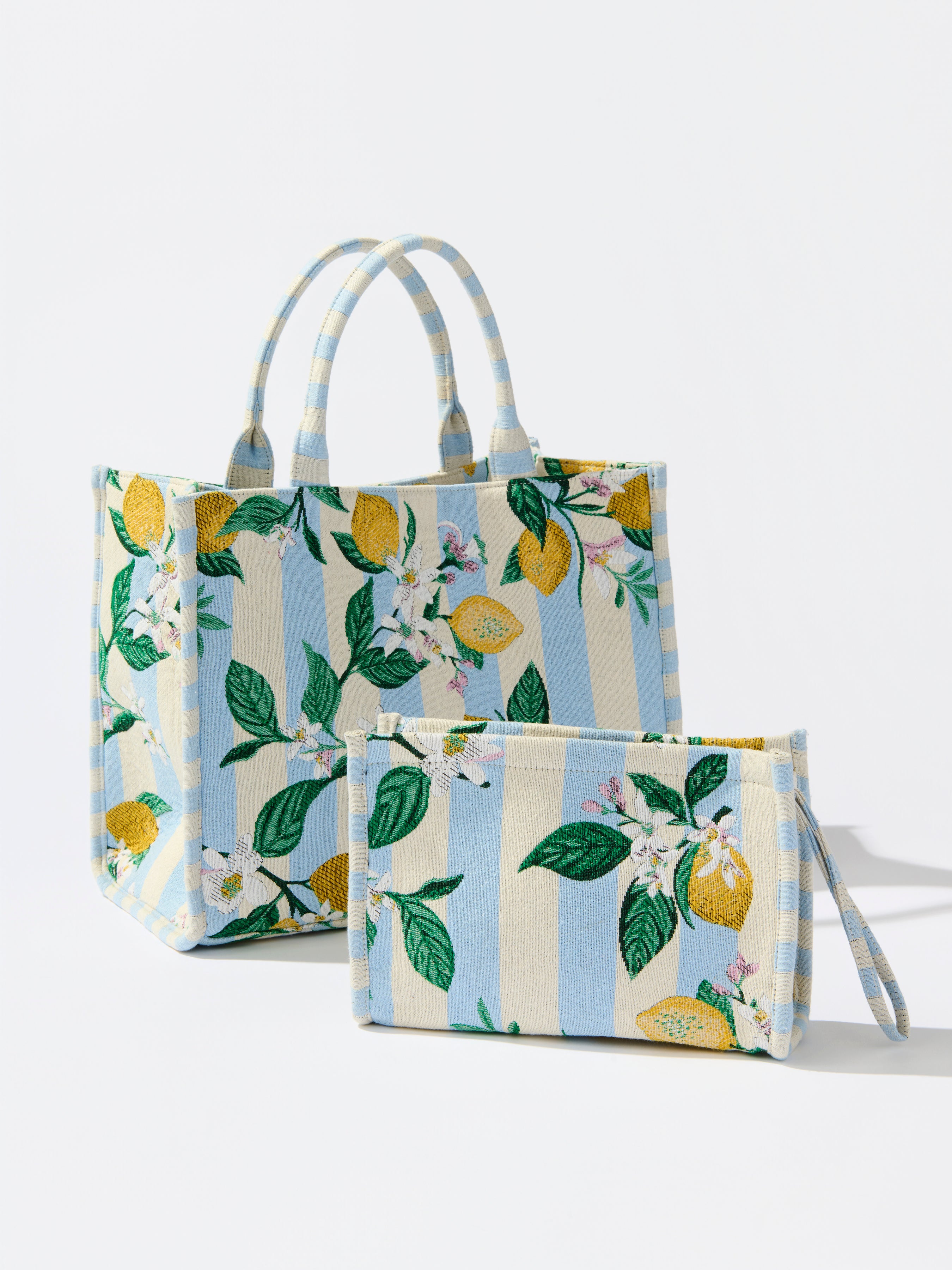 Shiraleah Lemon Stripe Jacquard Tote, Blue