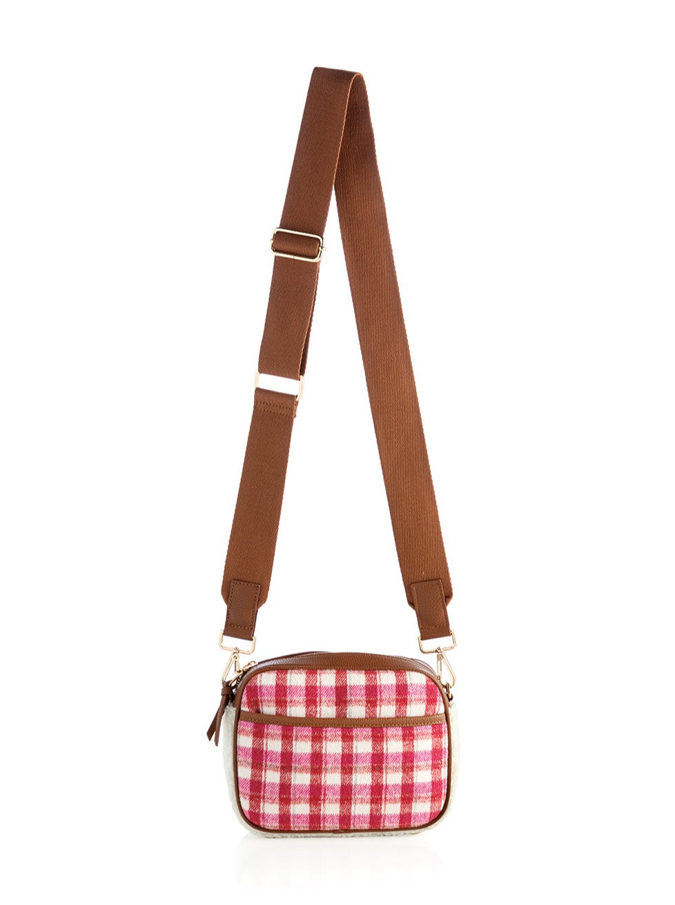 Shiraleah Plaid Mirabel Camera Cross-body Bag, Pink and Red - FINAL SALE ONLY