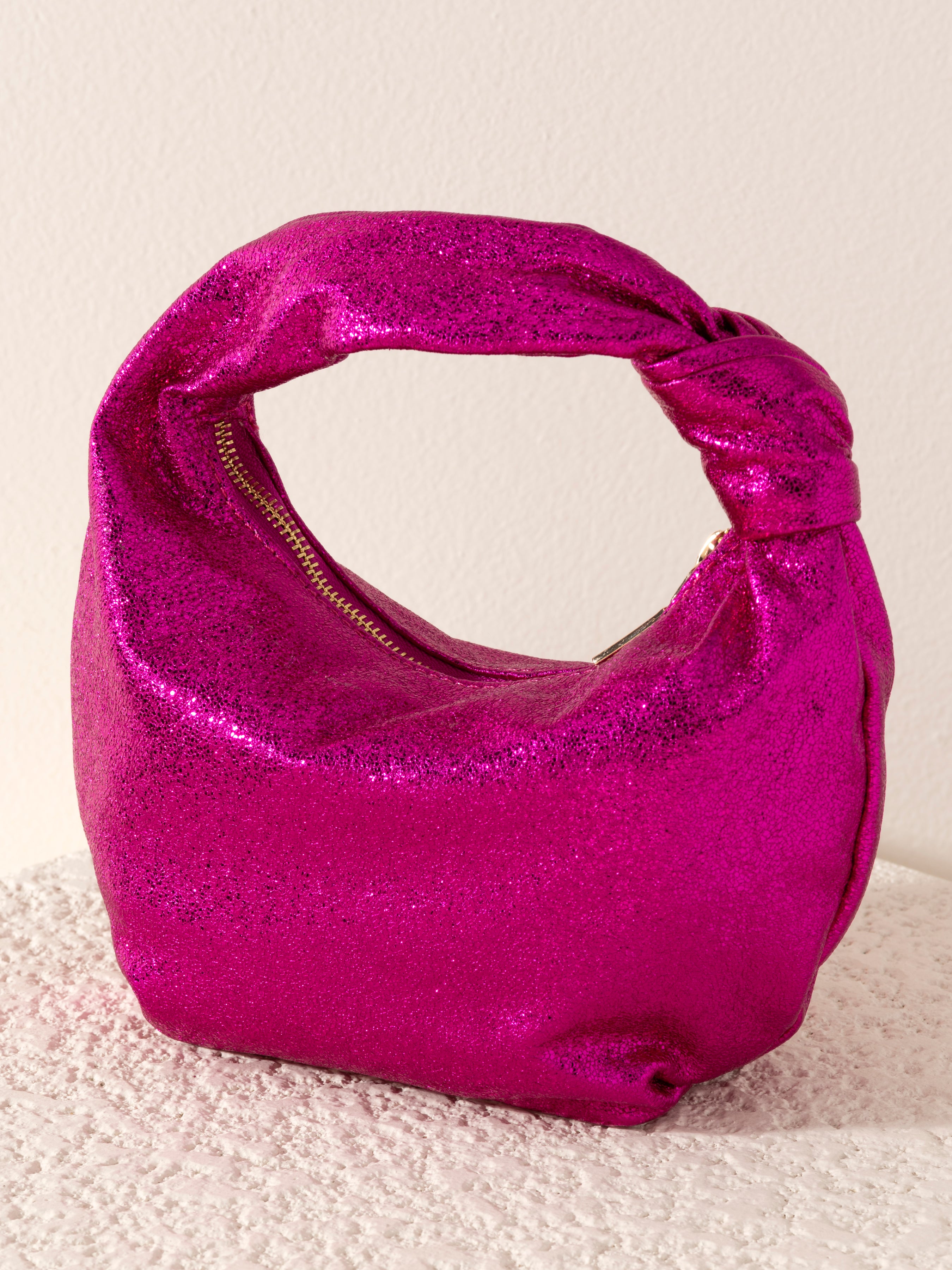 Shiraleah Chrissy Knotted Metallic Top Handle Bag, Magenta