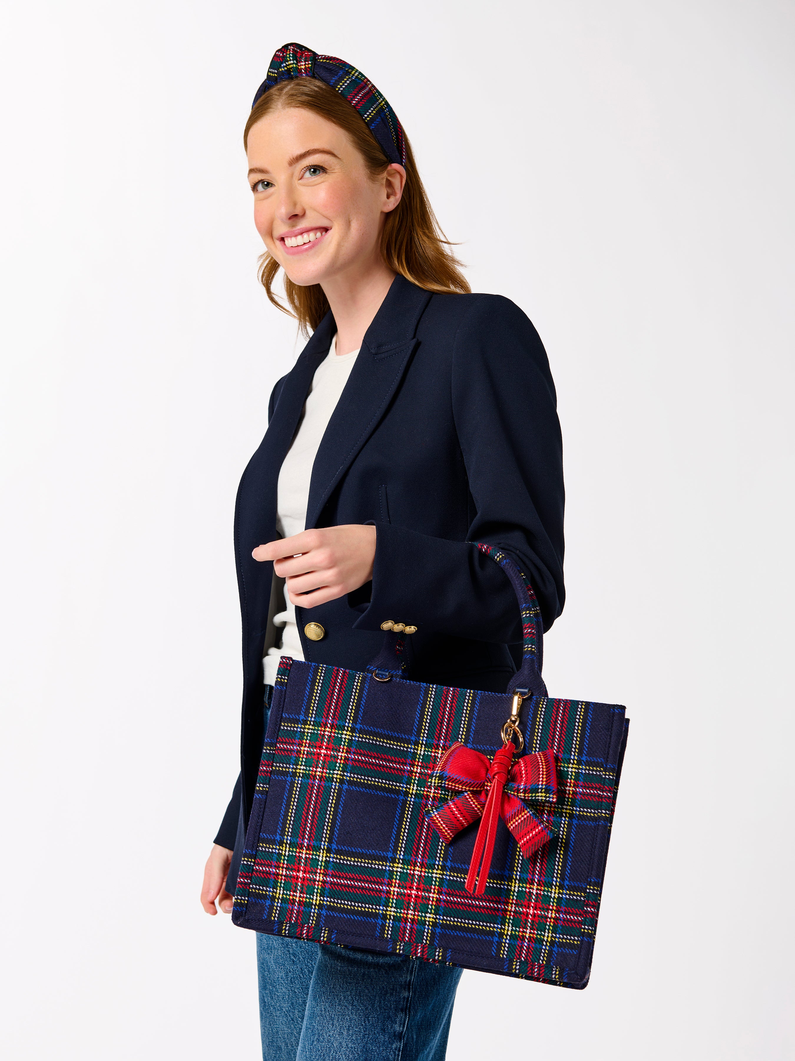 Shiraleah Plaid Bow Bag Charm/Key Ring RED