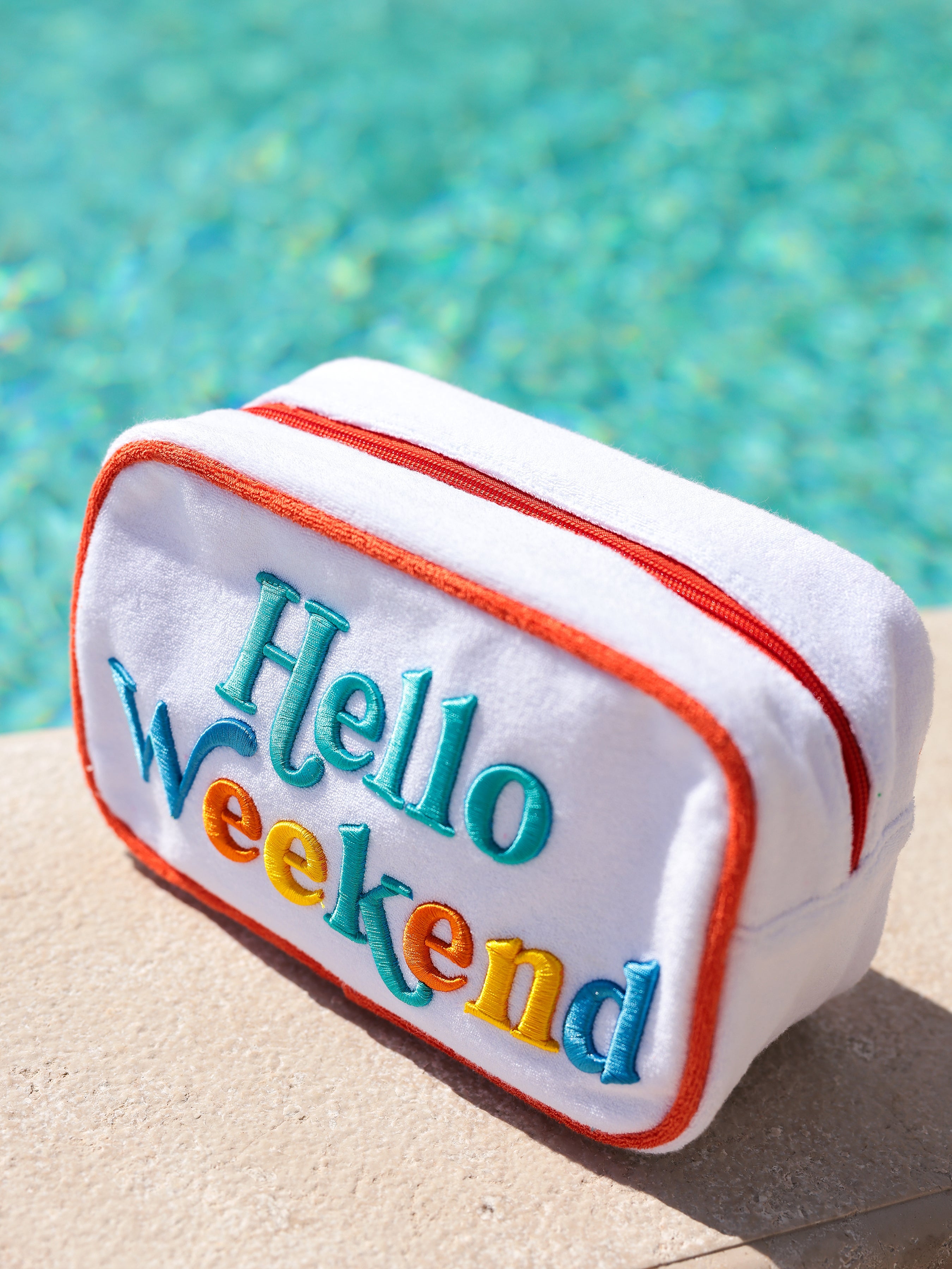 Shiraleah Cabana "Hello Weekend" Medium Zip Pouch, White