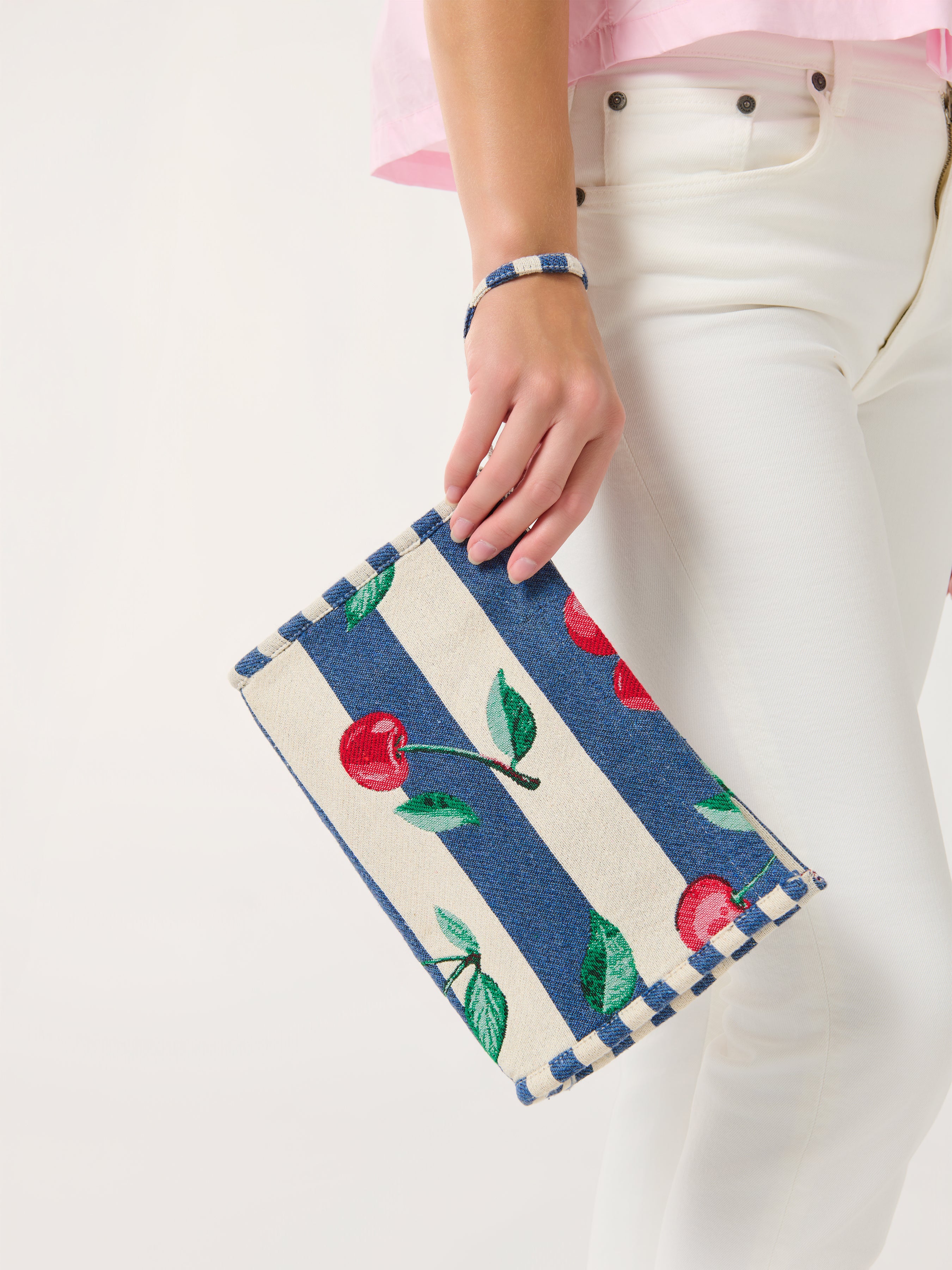 Shiraleah Cherry Stripe Jacquard Wristlet Pouch, Navy