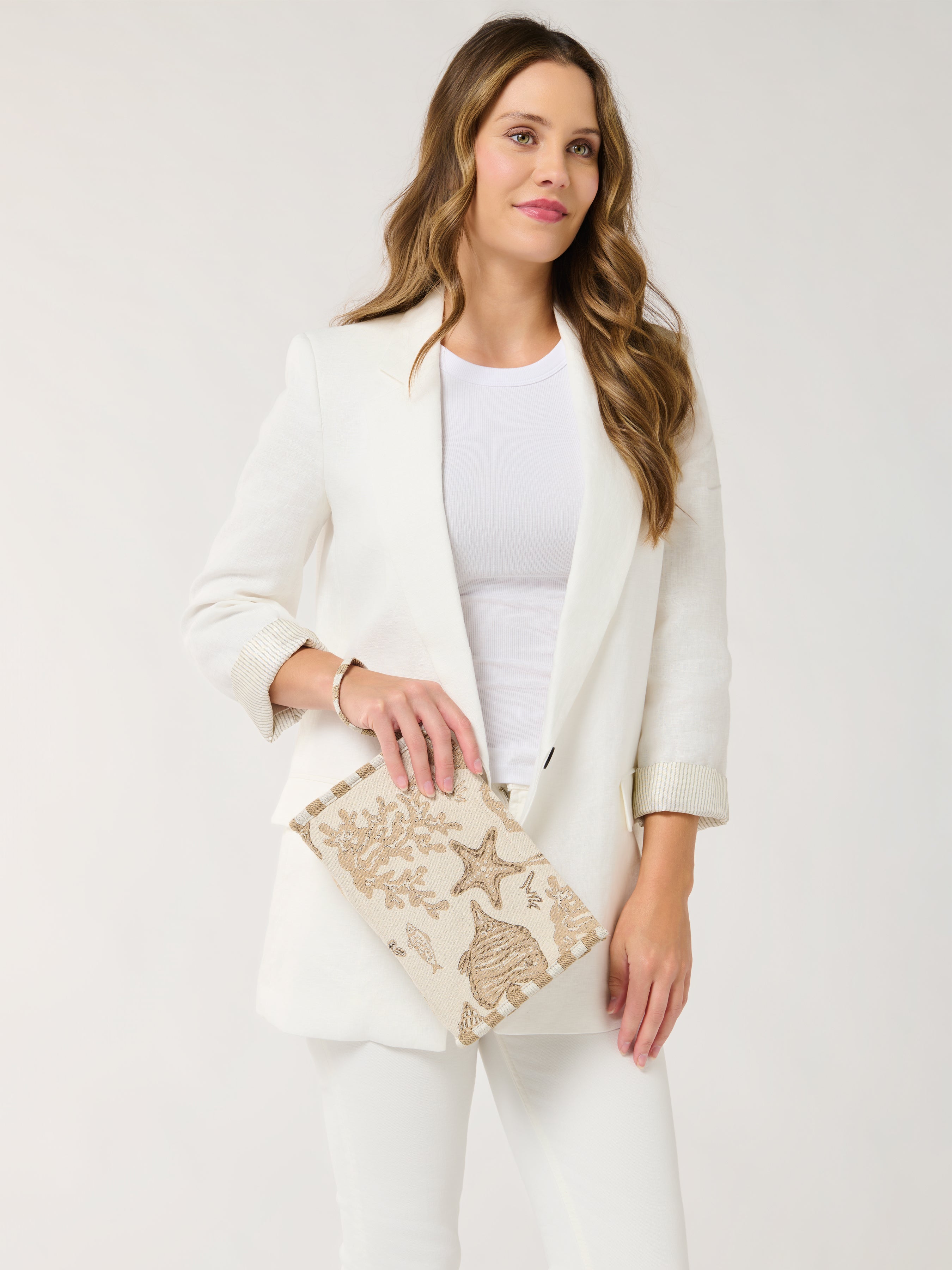 Shiraleah Coastal Jacquard Wristlet Pouch, Beige