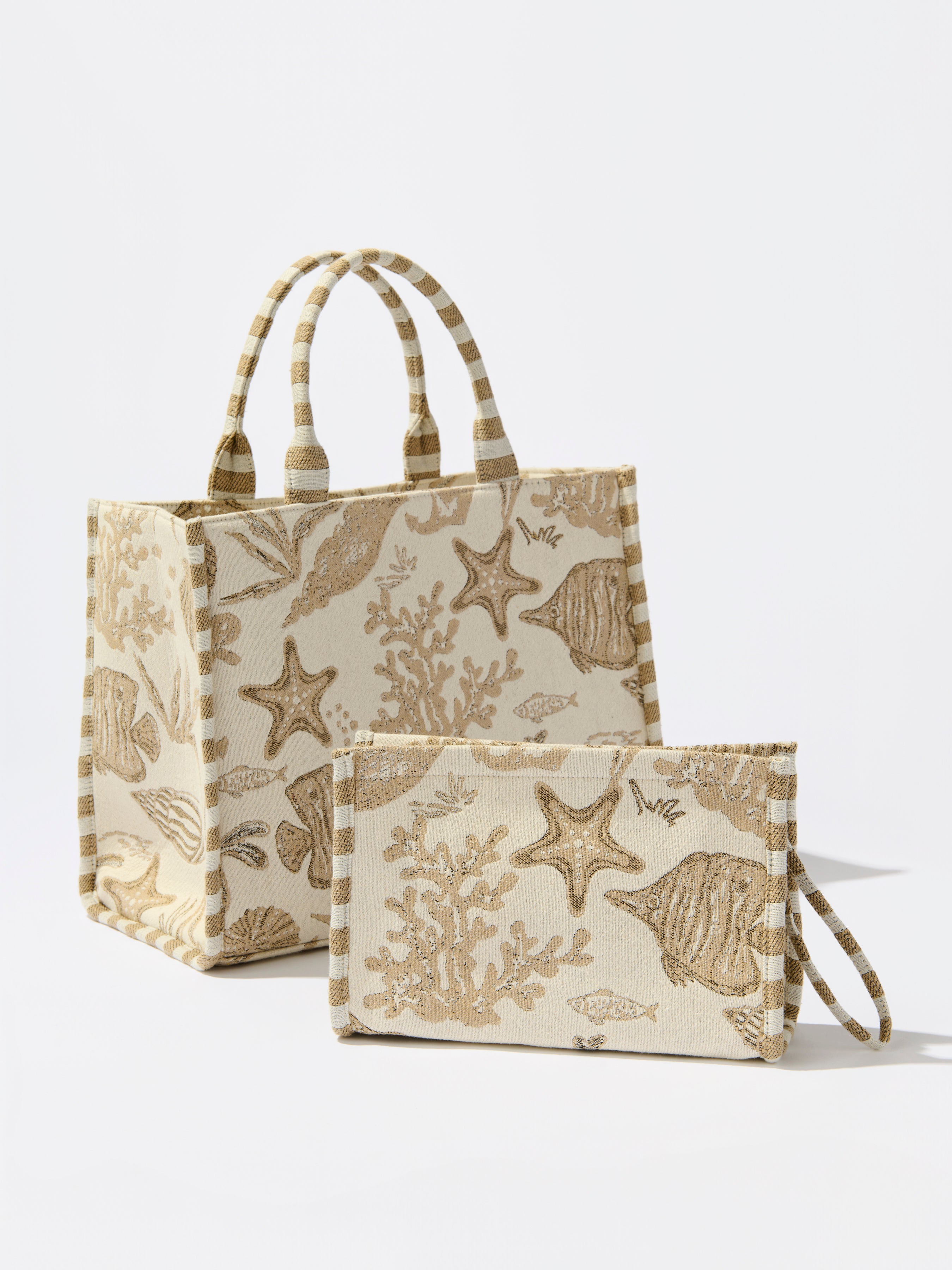 Shiraleah Coastal Jacquard Wristlet Pouch, Beige
