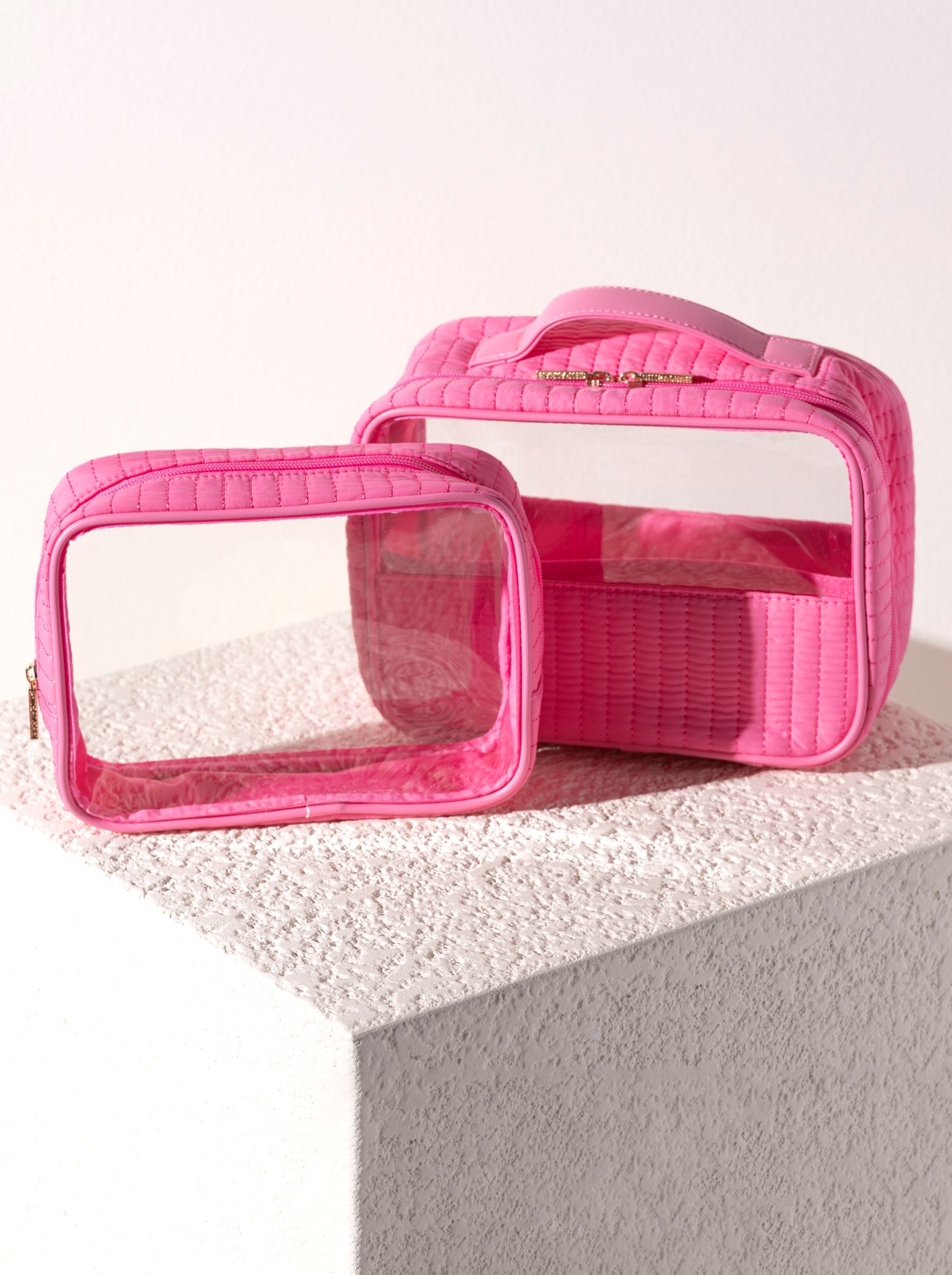 Shiraleah Ezra Set Of 2 Clear Cosmetic Cases PINK