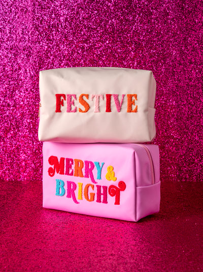 Shiraleah Cara "Festive" Cosmetic Pouch, Ivory - FINAL SALE ONLY