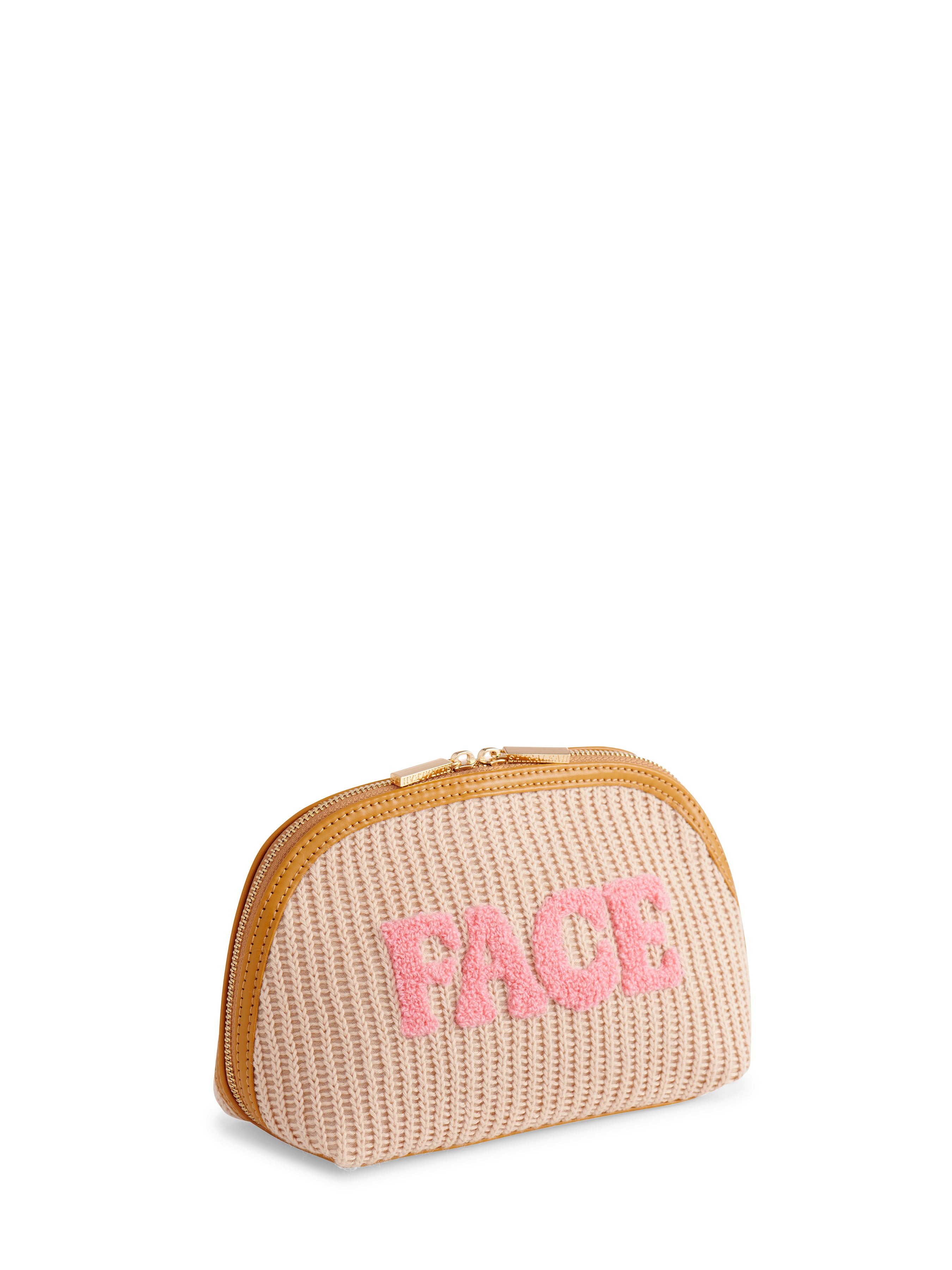 Shiraleah "Face" Knit Zip Pouch, Toast