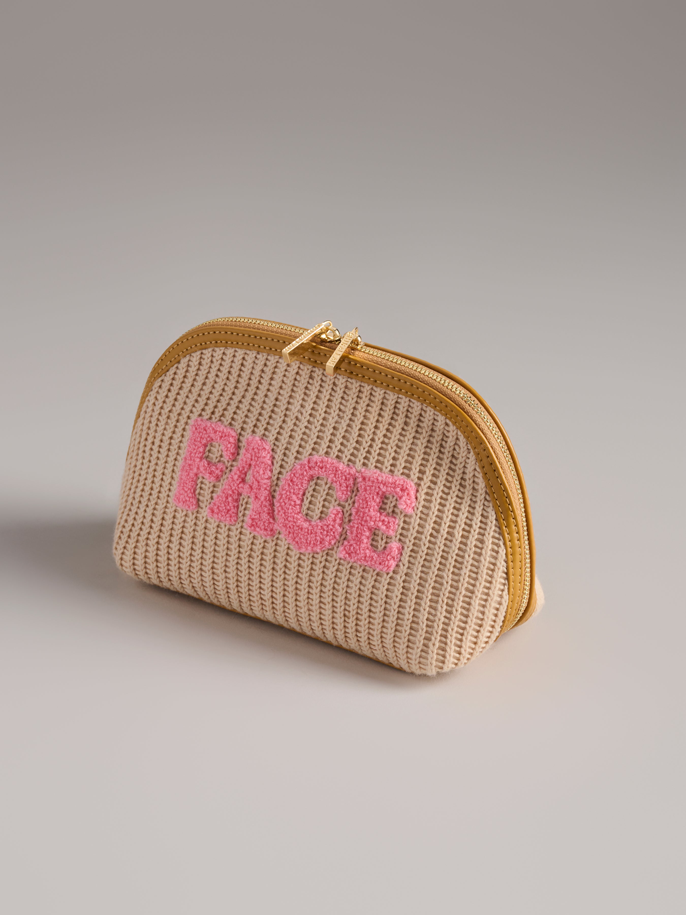 Shiraleah "Face" Knit Zip Pouch, Toast