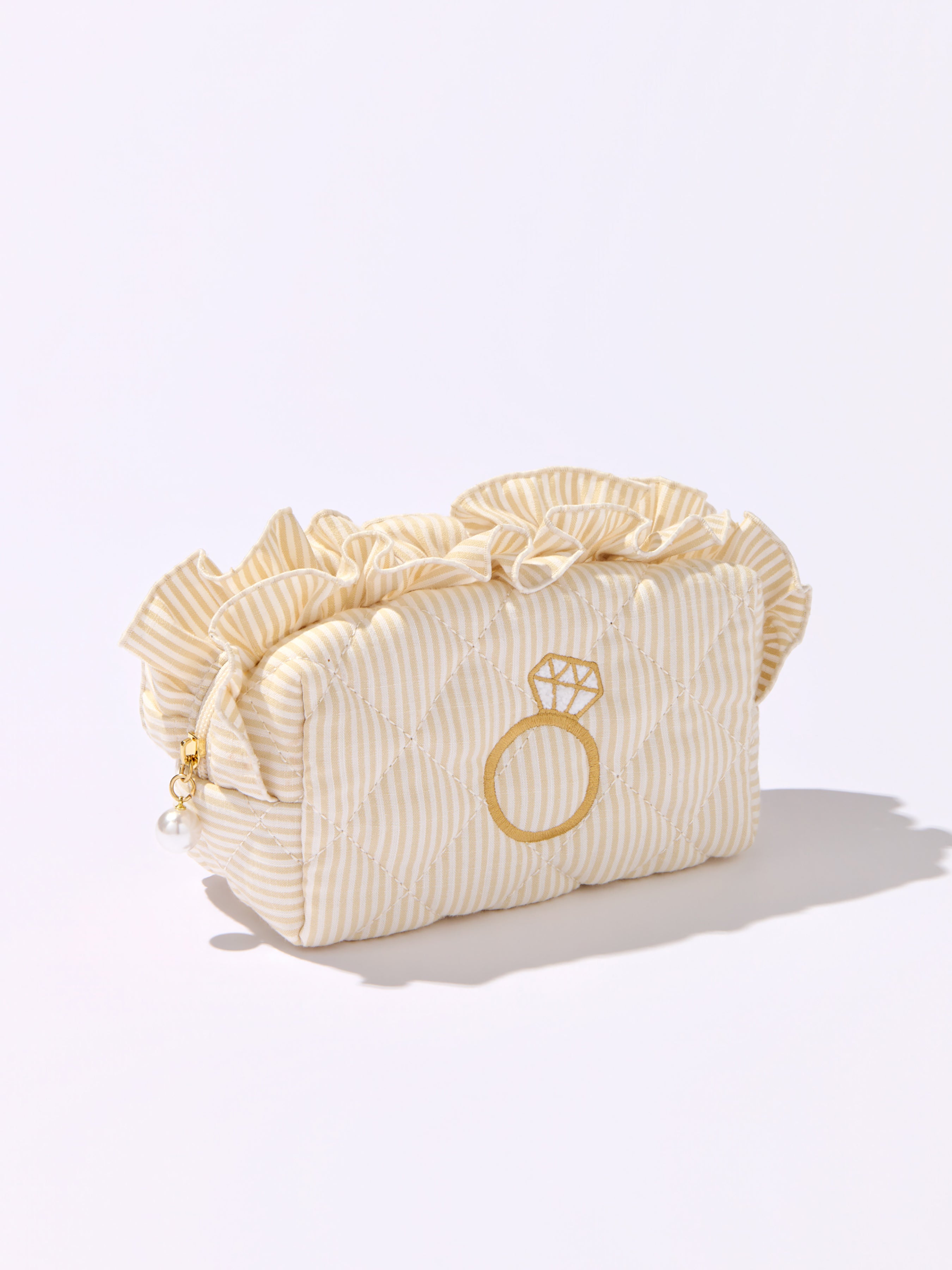 Shiraleah Ruffle Bling Small Zip Pouch, Beige