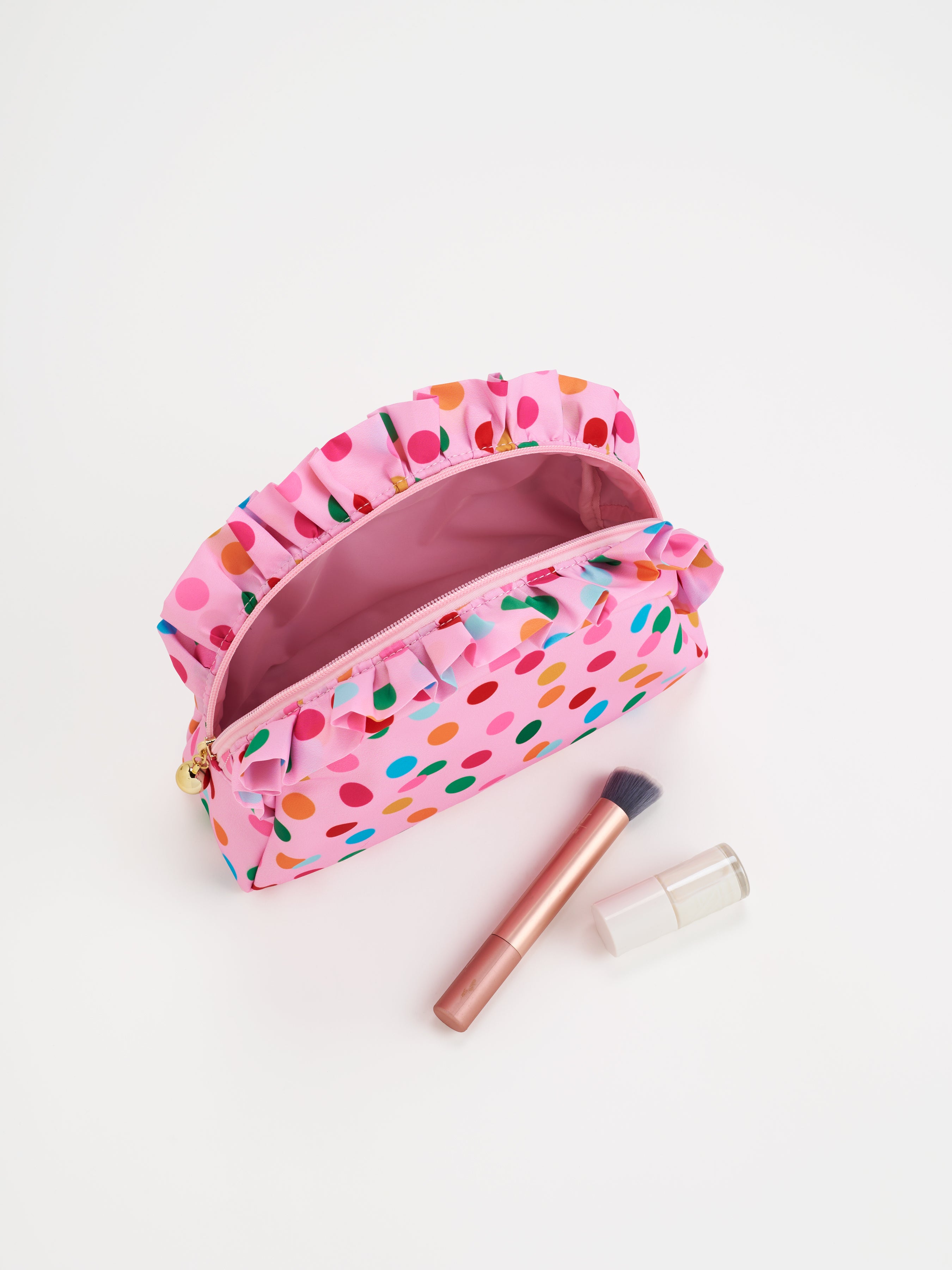 Shiraleah Polka Dot Large Ruffle Zip Pouch, Multi