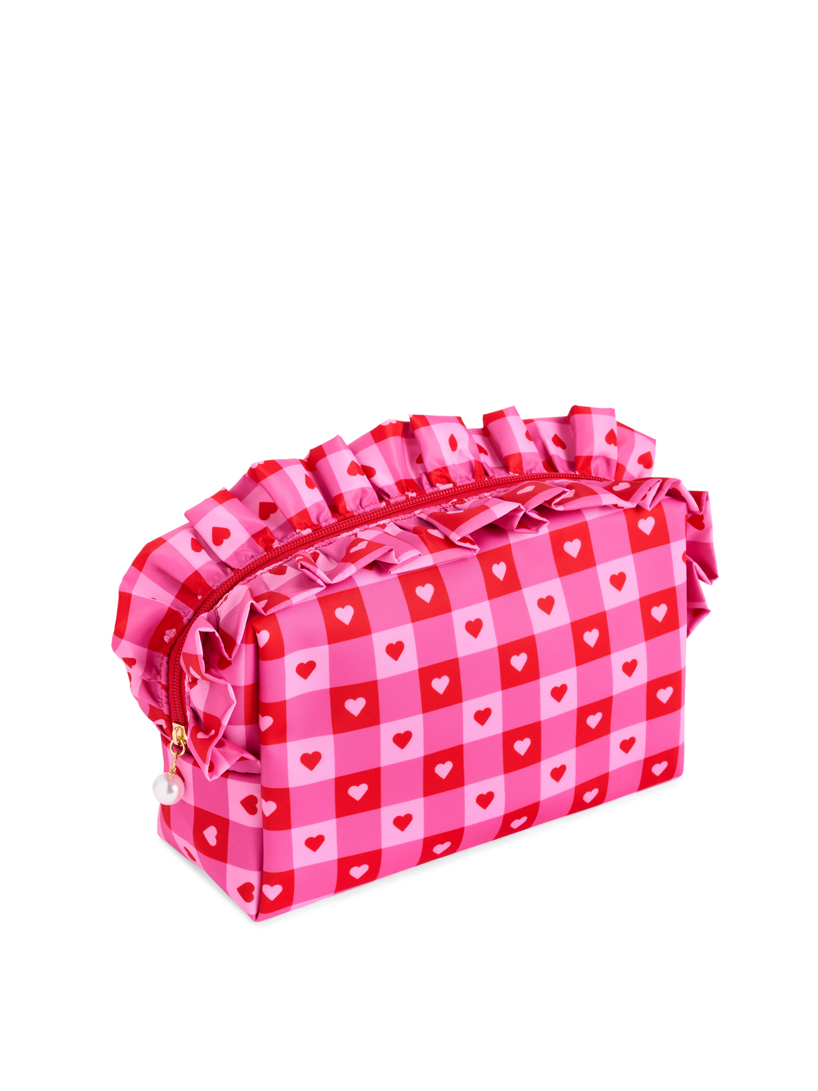 Shiraleah Check Heart Large Boxy Zip Pouch, Pink