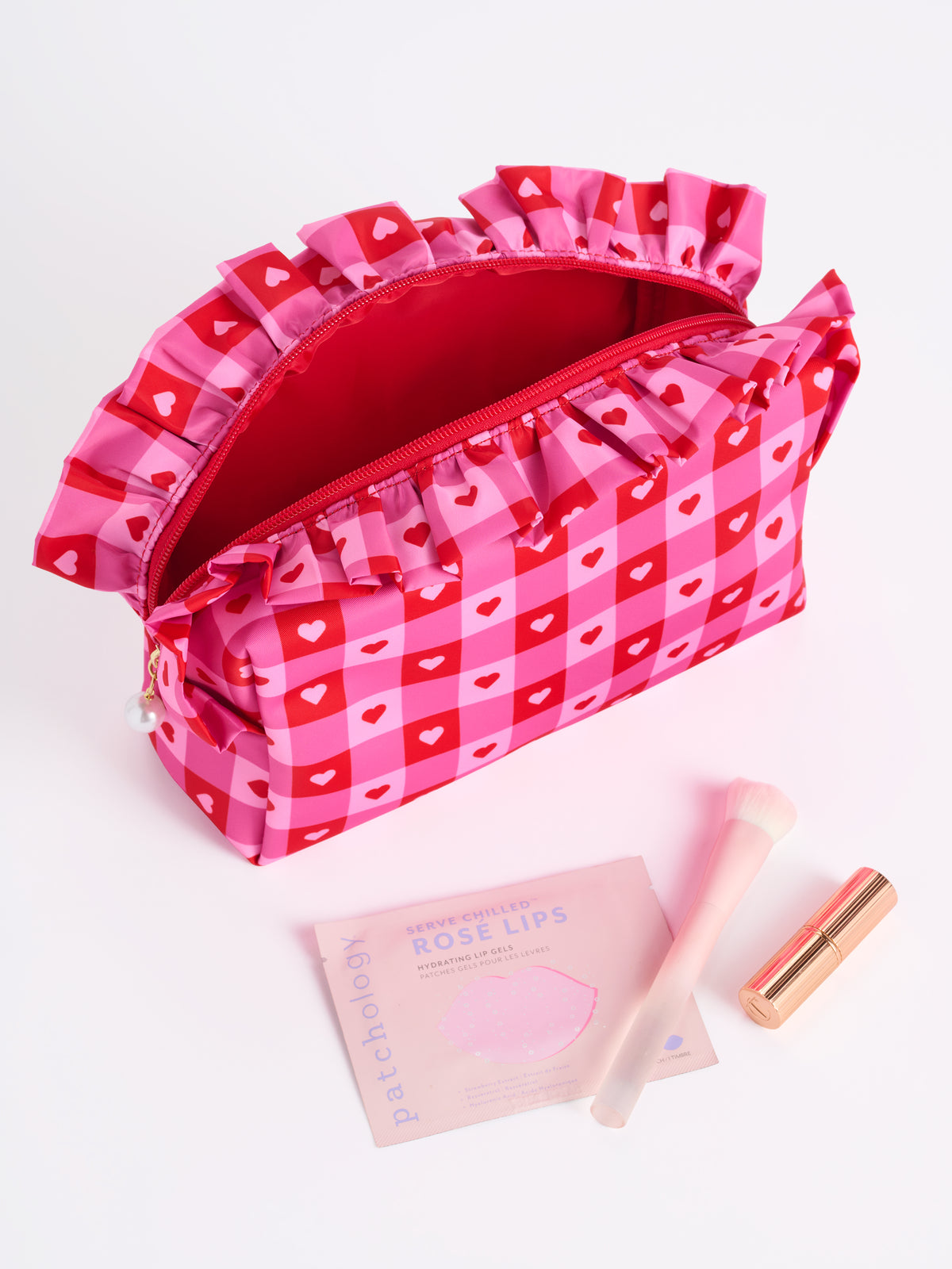 Shiraleah Check Heart Large Boxy Zip Pouch, Pink