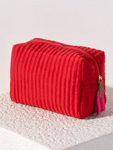 Shiraleah Ezra Quilted Nylon Large Boxy Cosmetic Pouch, Red