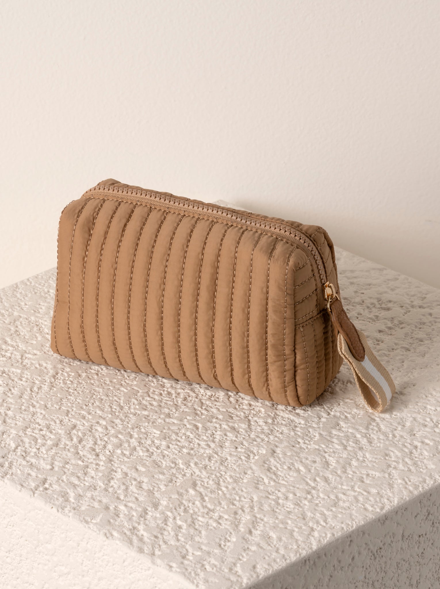 Shiraleah Ezra Small Boxy Cosmetic Pouch TAN