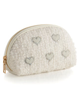 Shiraleah Hearts Boucle Zip Pouch, Ivory