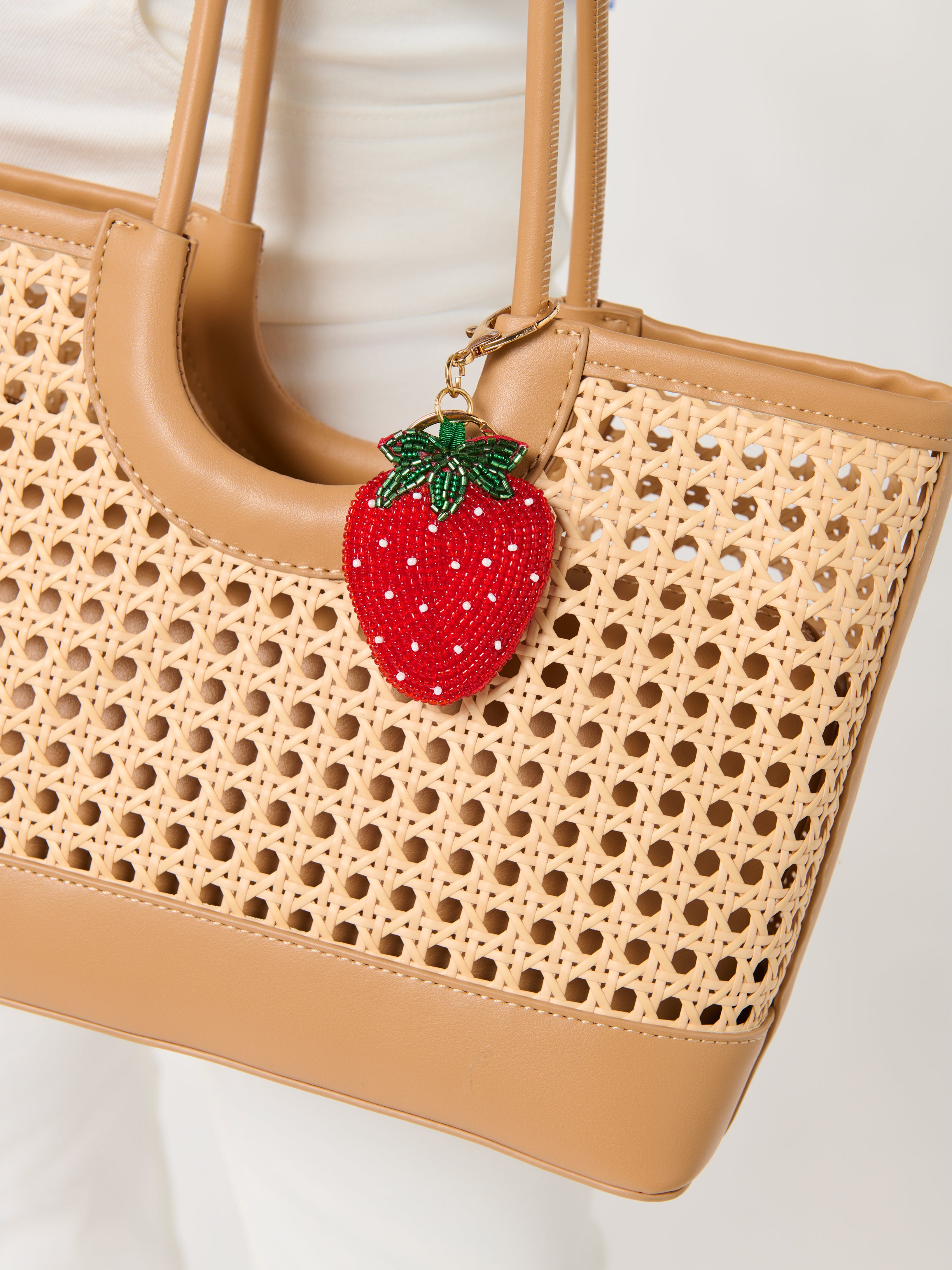 Shiraleah Strawberry Beaded Bag Charm/Key Ring, Red