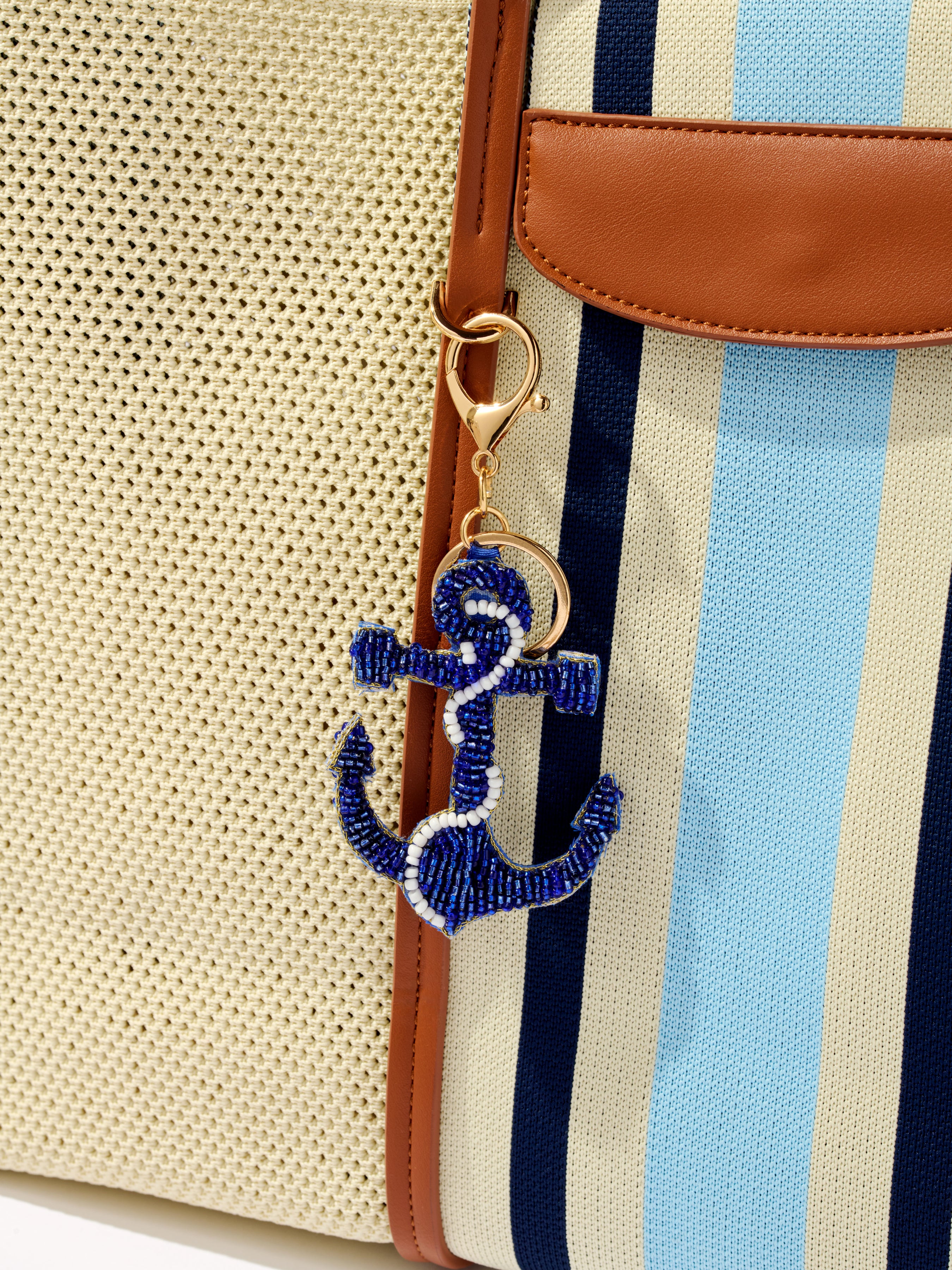 Shiraleah Anchor Beaded Bag Charm/Key Ring, Blue