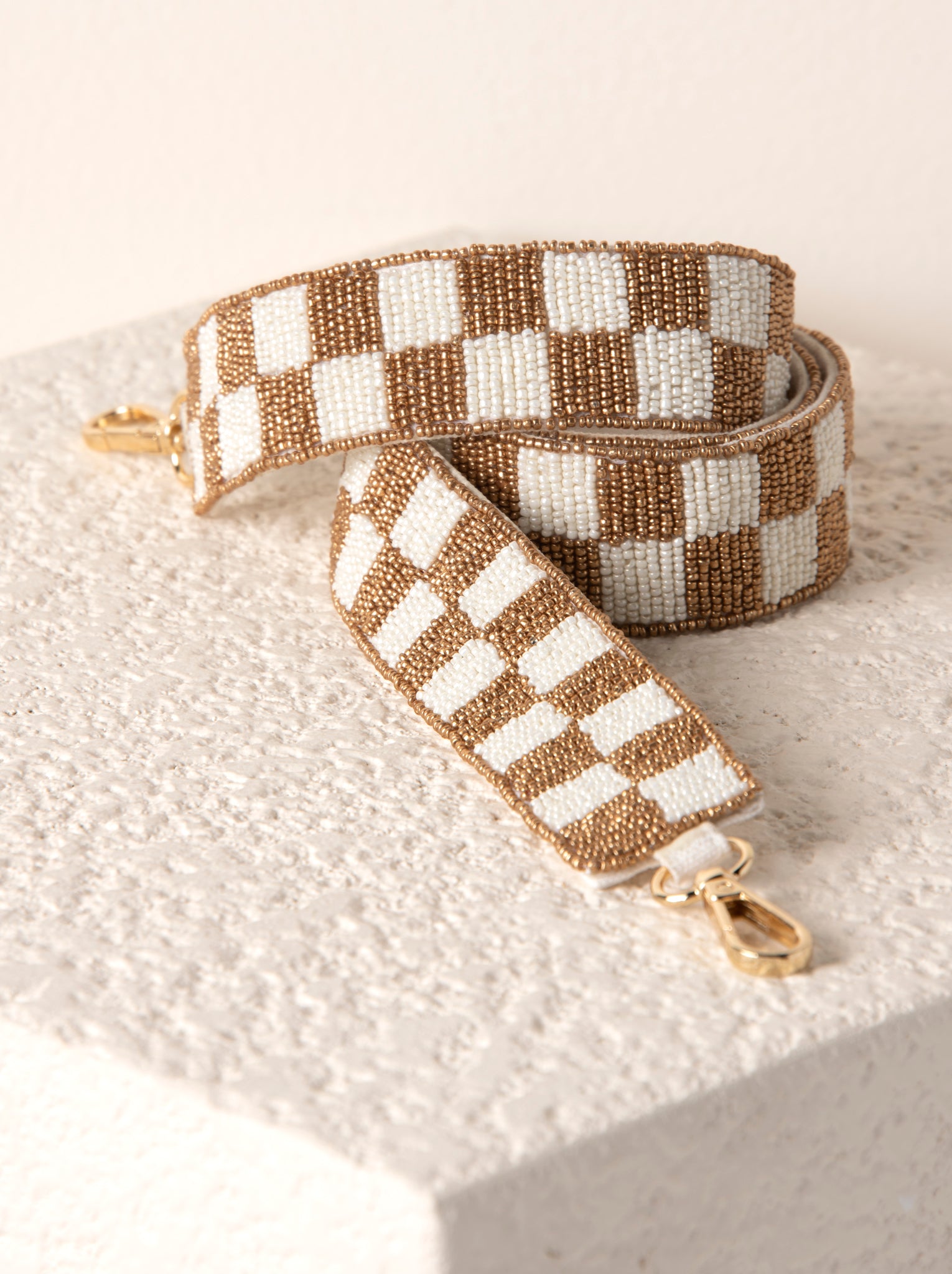 Checkered Beaded Bag Strap- Gold – Card and Cloth