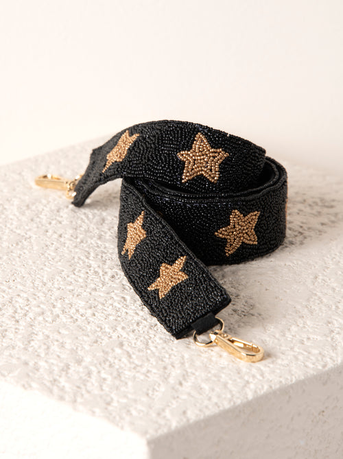 Black and Gold Star Beaded Purse Strap