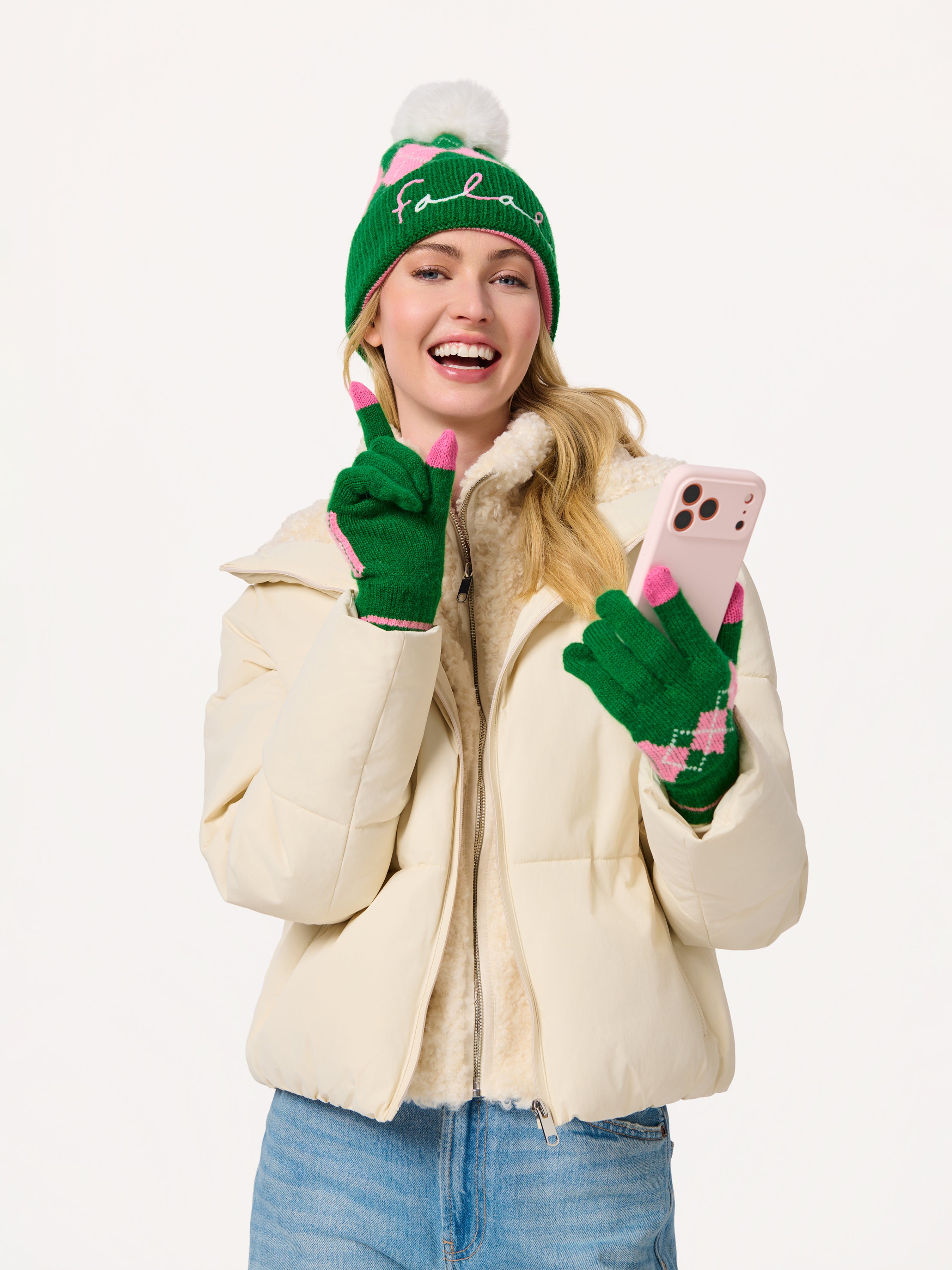Shiraleah Argyle Touchscreen Gloves GREEN / OS