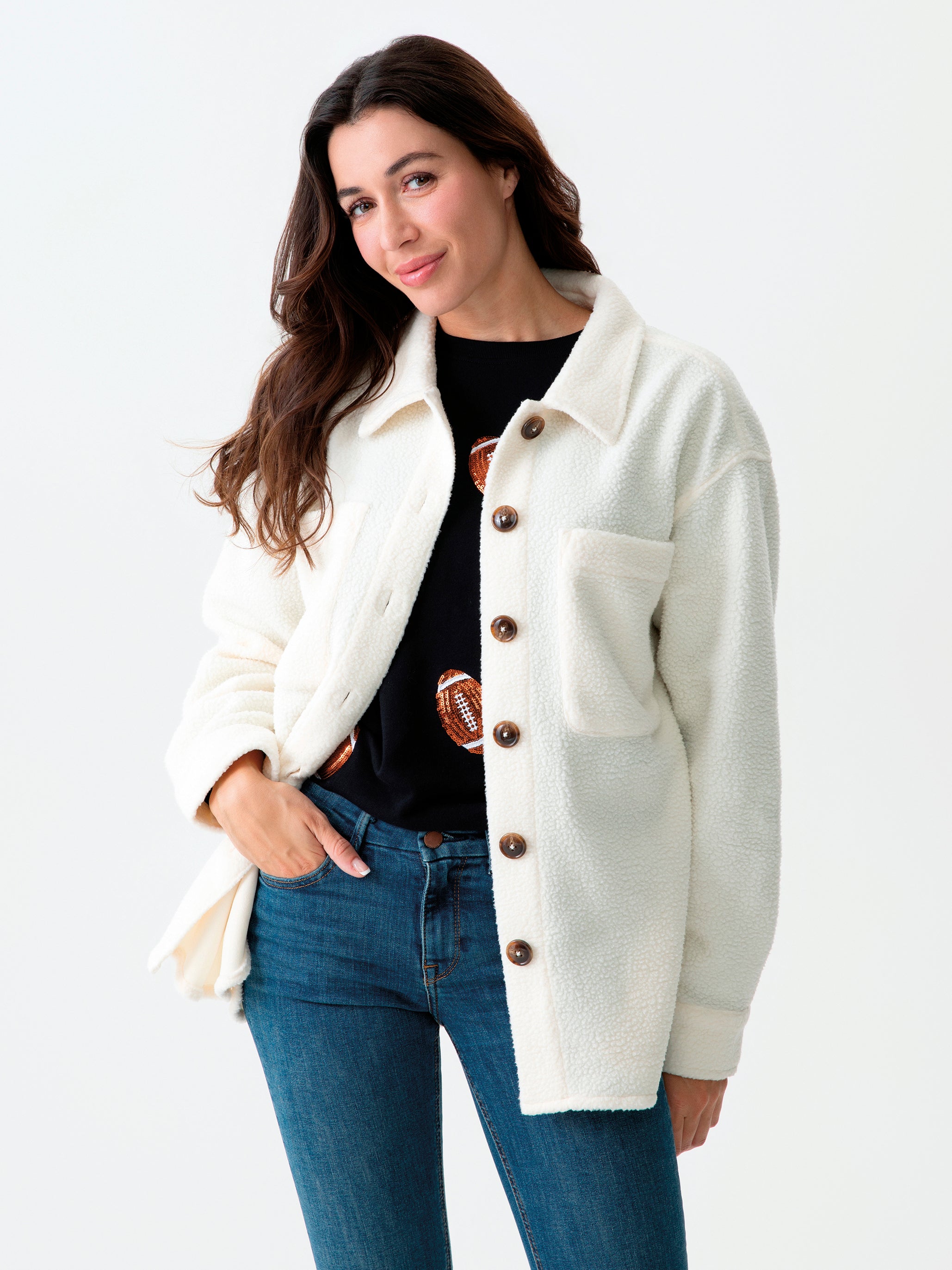 Shiraleah "Get Loud" Sherpa Shacket, Ivory