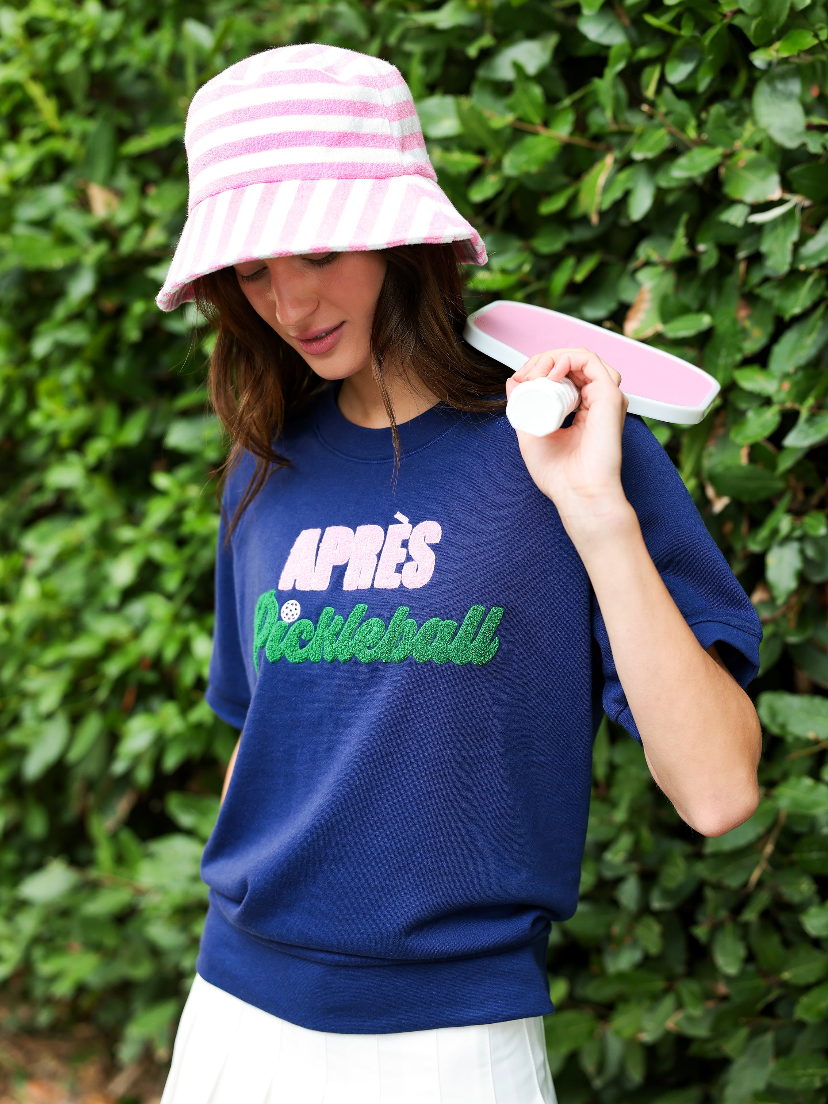 Shiraleah "Après Pickleball" Lightweight Short Sleeve Sweatshirt, Navy