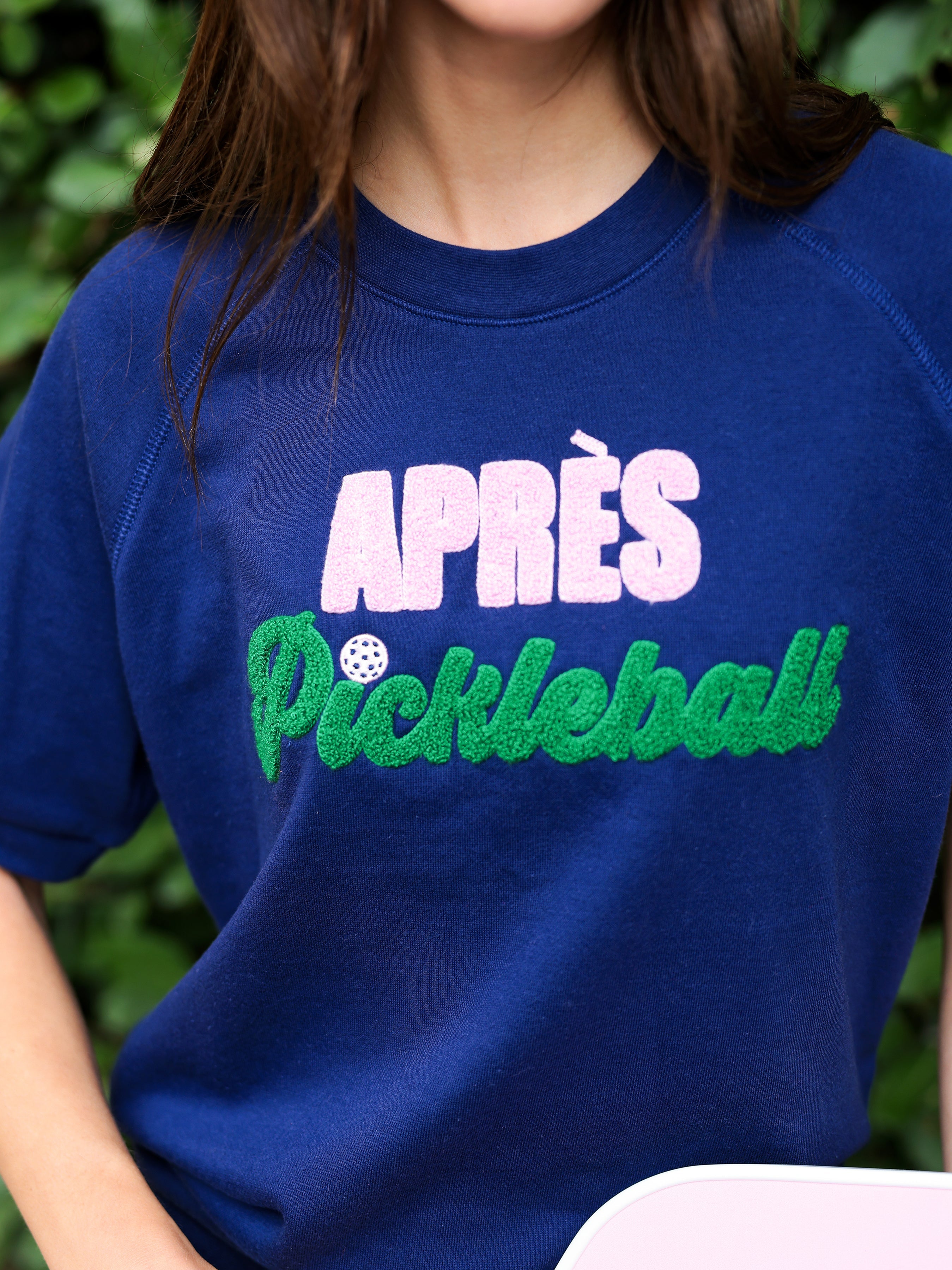 Shiraleah "Après Pickleball" Lightweight Short Sleeve Sweatshirt, Navy