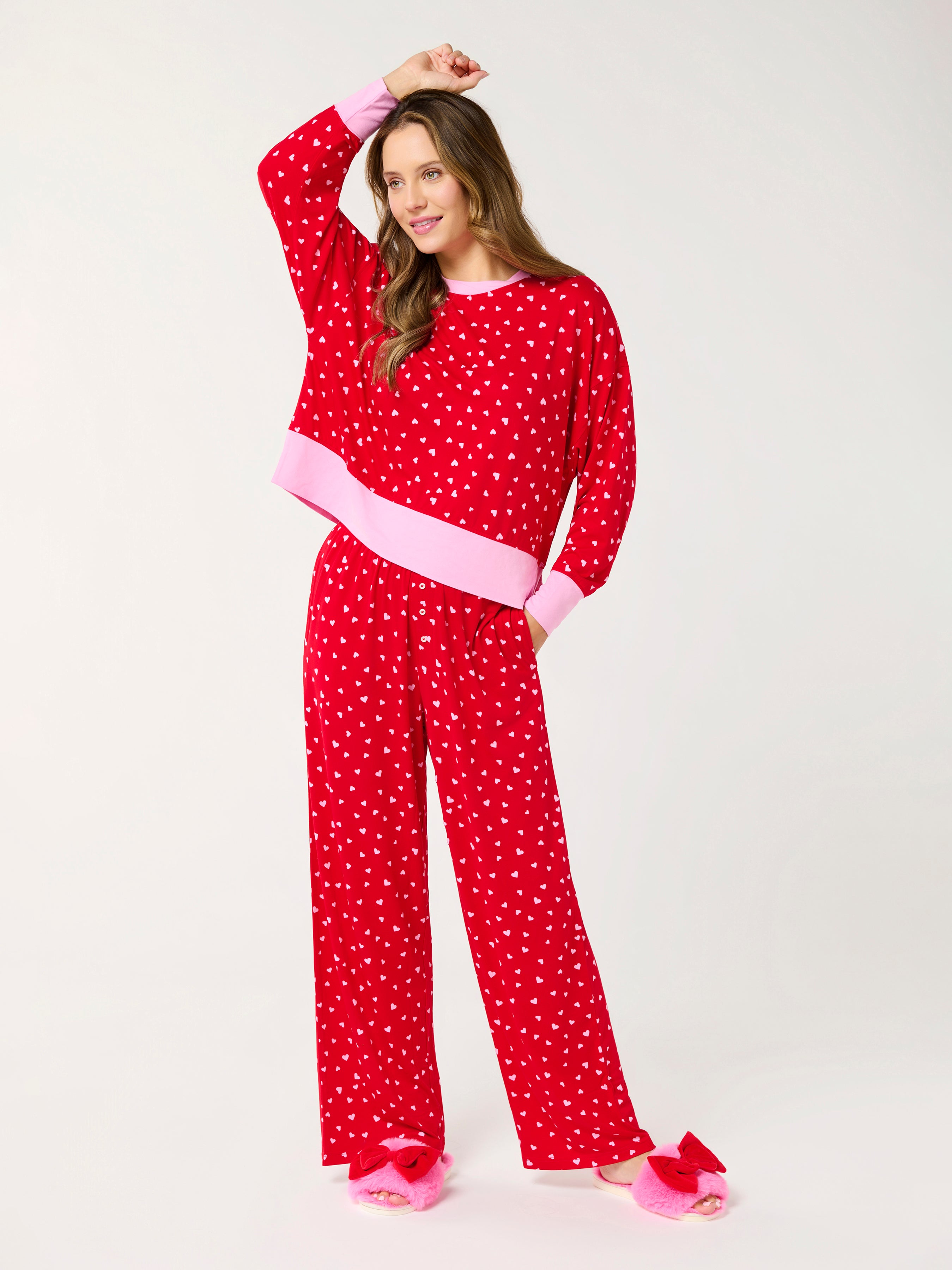 Shiraleah Mini Hearts Ultra-Soft Jersey Knit PJ Set, Red SMALL