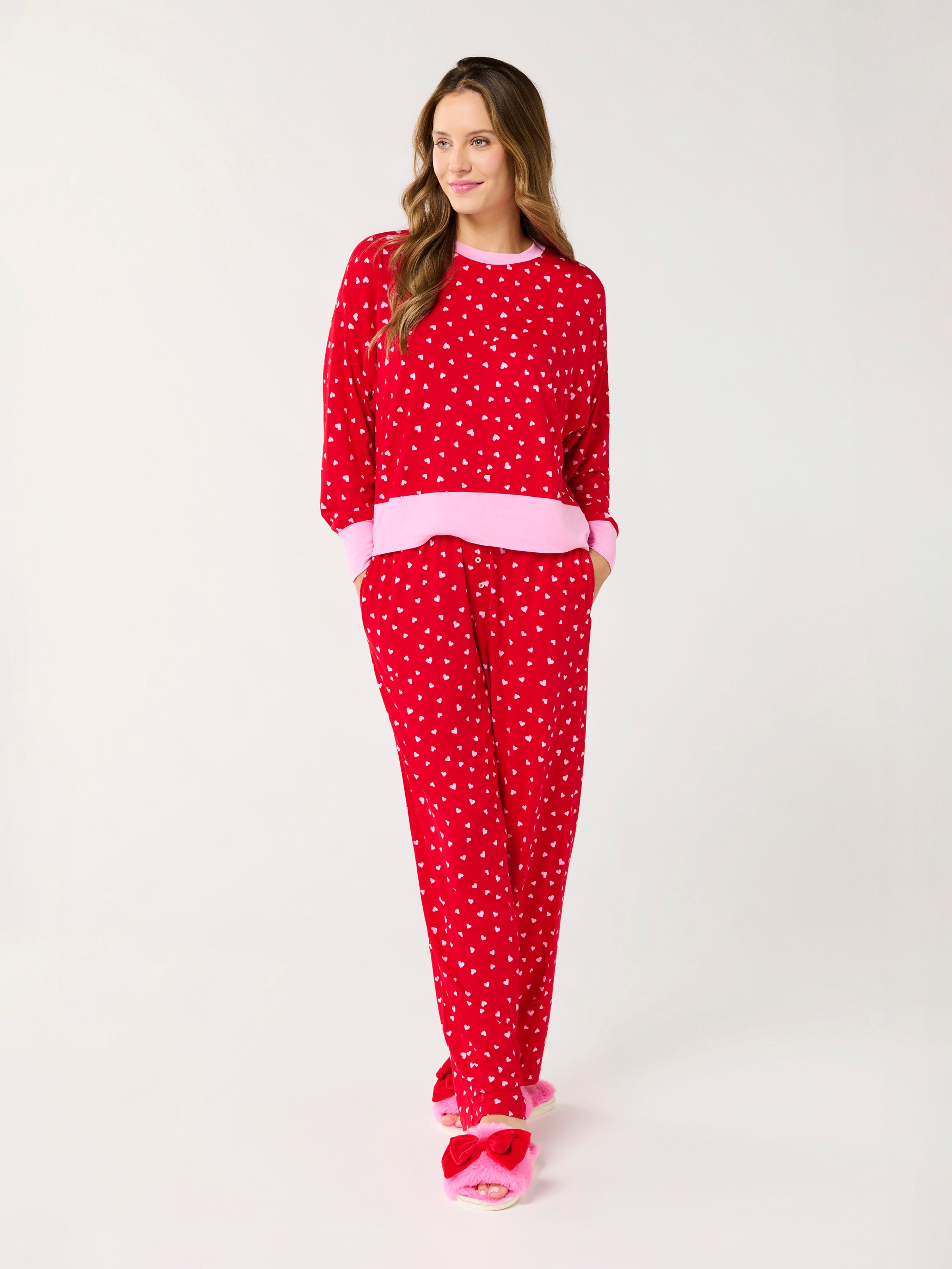 Shiraleah Mini Hearts Ultra-Soft Jersey Knit PJ Set, Red SMALL