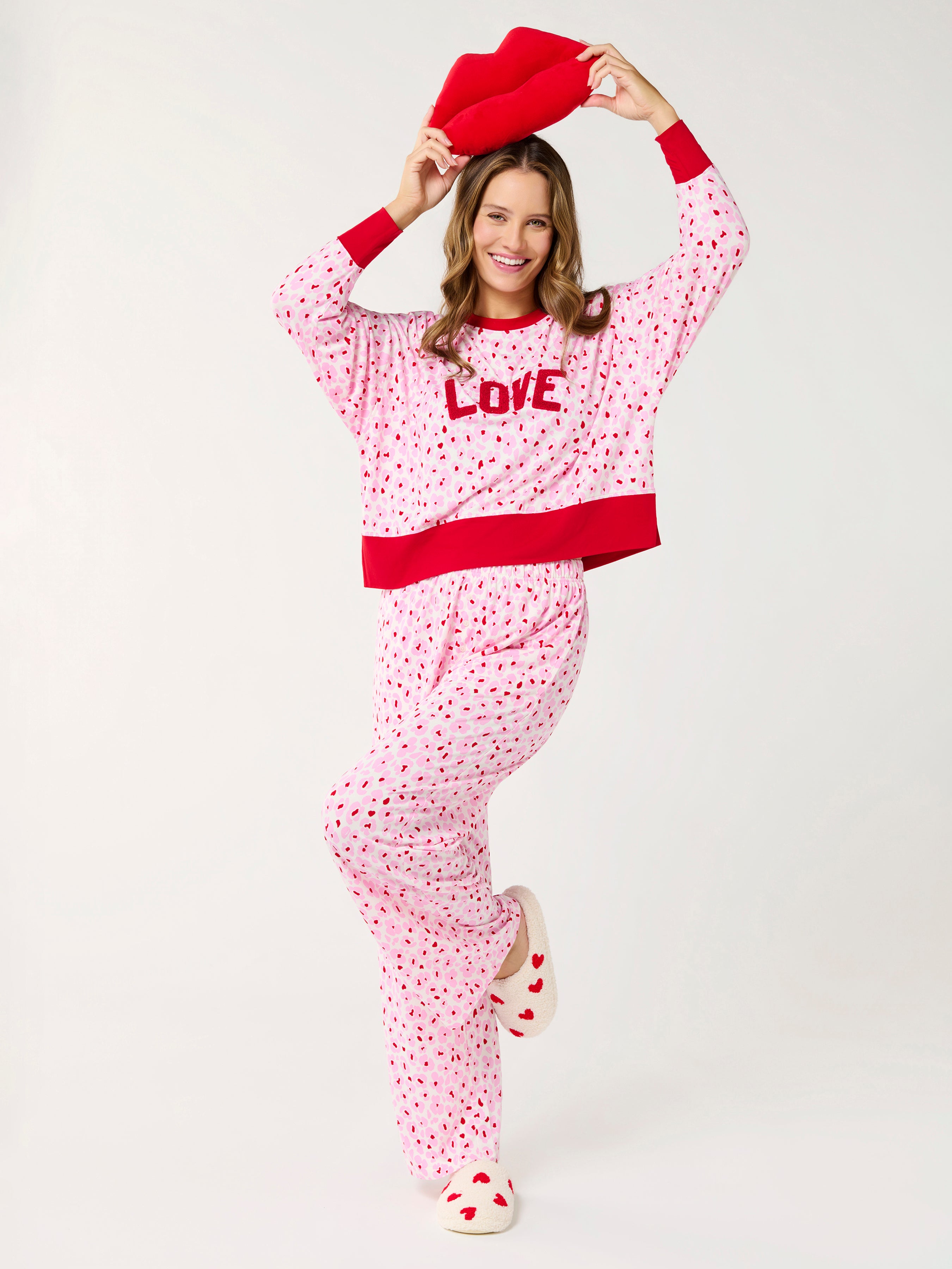 Shiraleah Floral "Love" Ultra-Soft Jersey Knit PJ Set, Multi SMALL