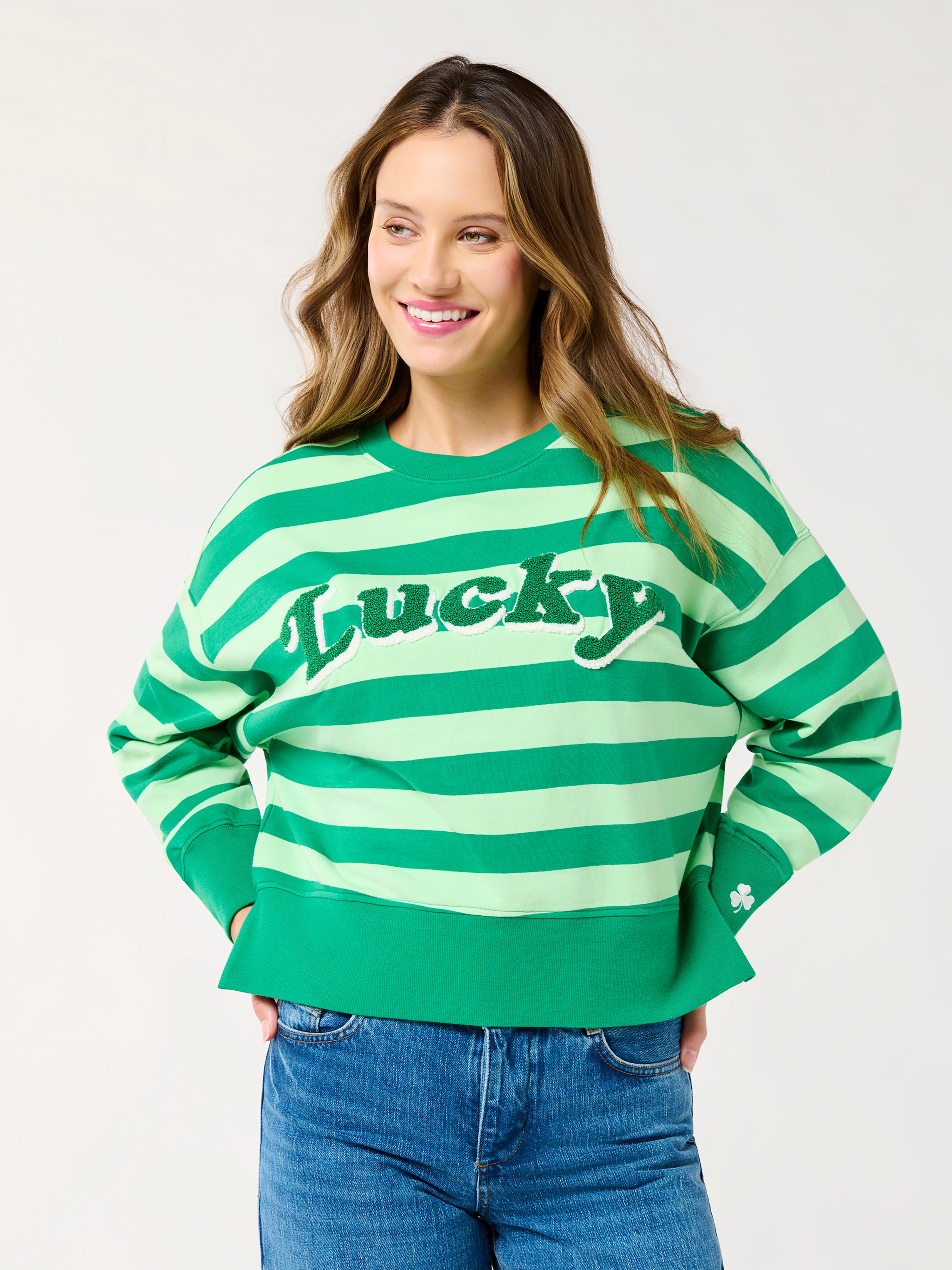 Shiraleah Striped "Lucky" Relaxed Sweatshirt, Green GREEN / SMALL