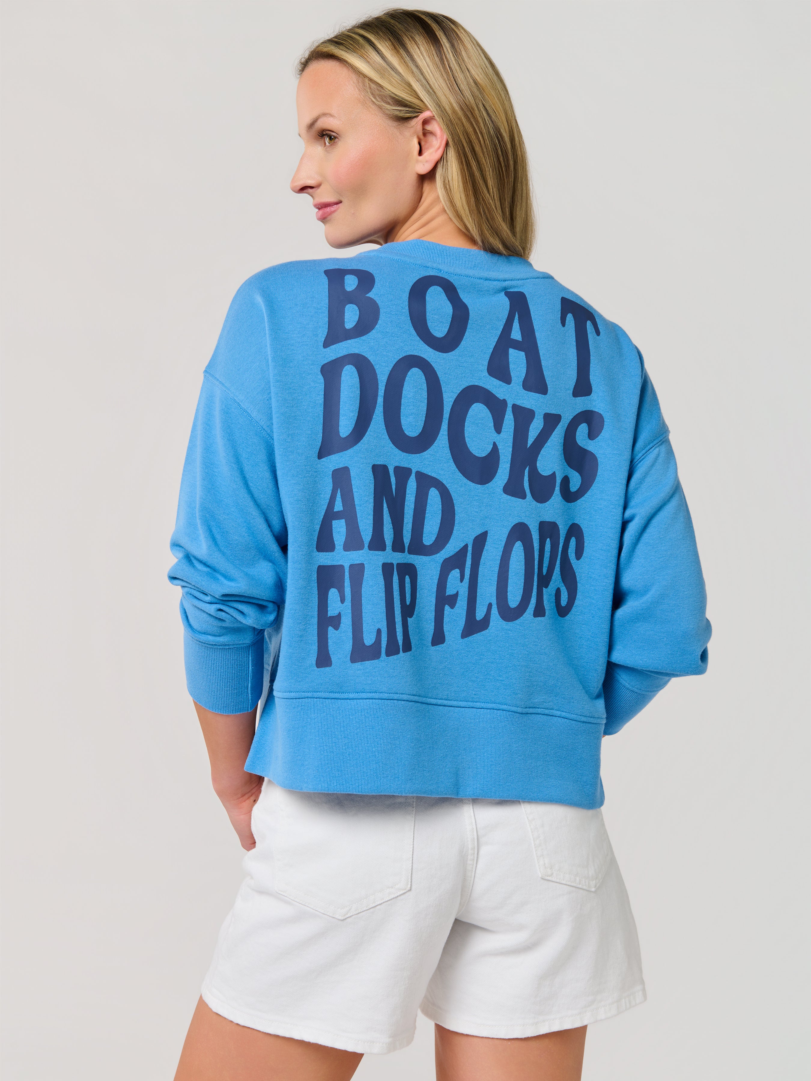 Shiraleah "Boat Docks and Flip Flops" Relaxed Sweatshirt, Blue SMALL