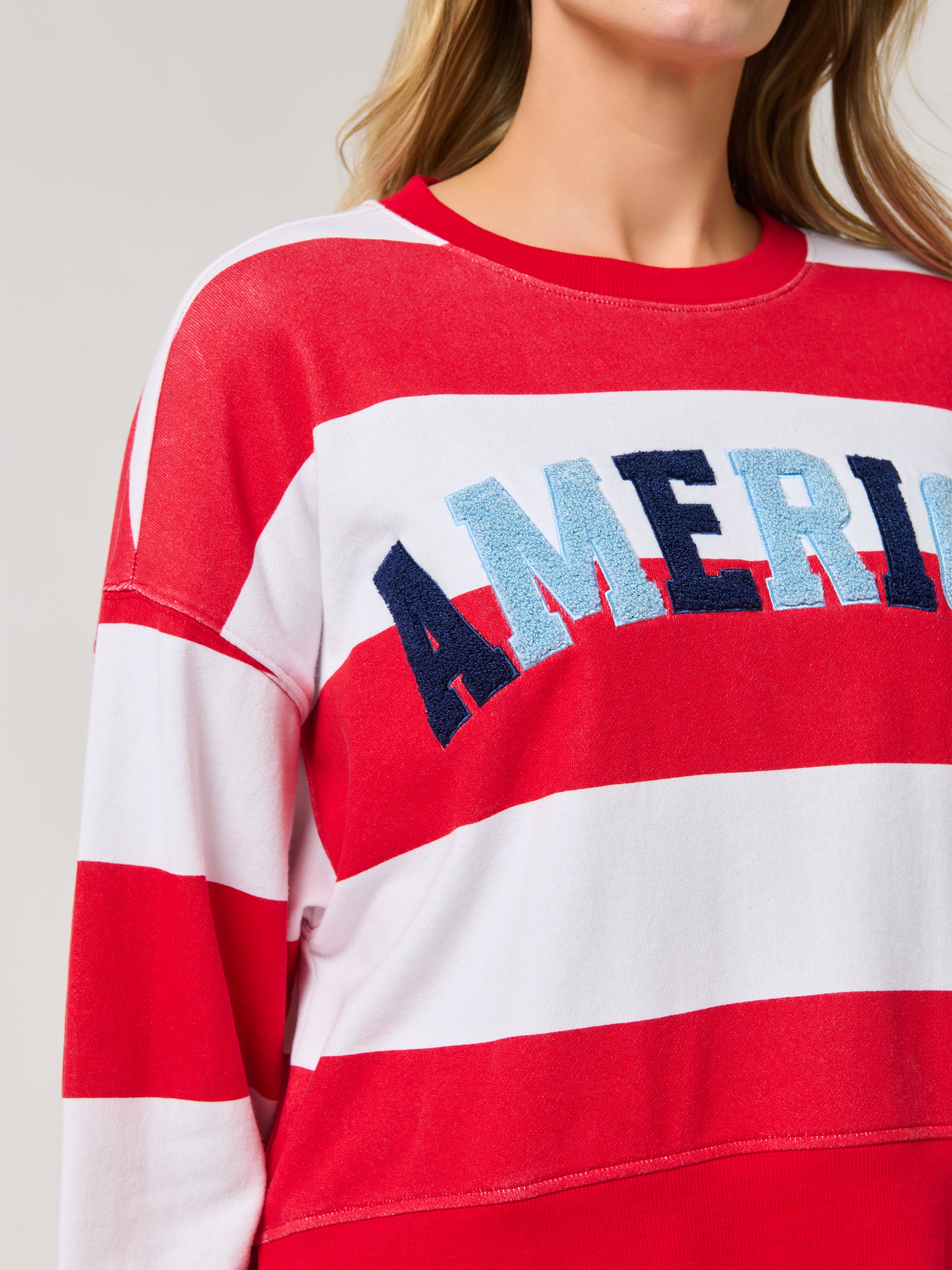 Shiraleah "America" Rugby Stripe Relaxed Sweatshirt, White SMALL