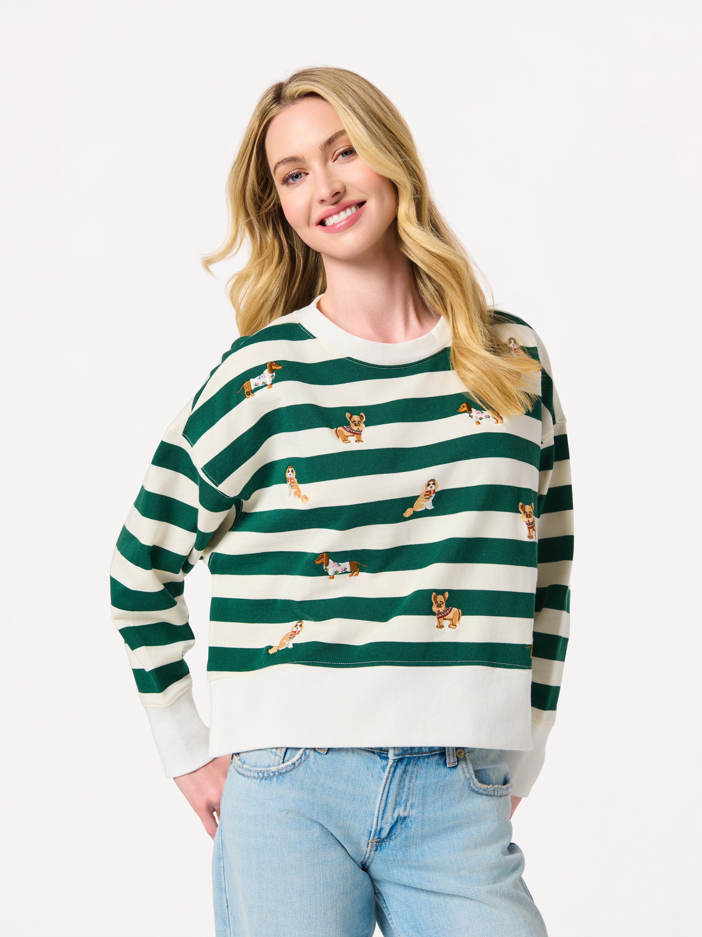 Shiraleah Doggies Relaxed Sweatshirt GREEN / EXTRA SMALL