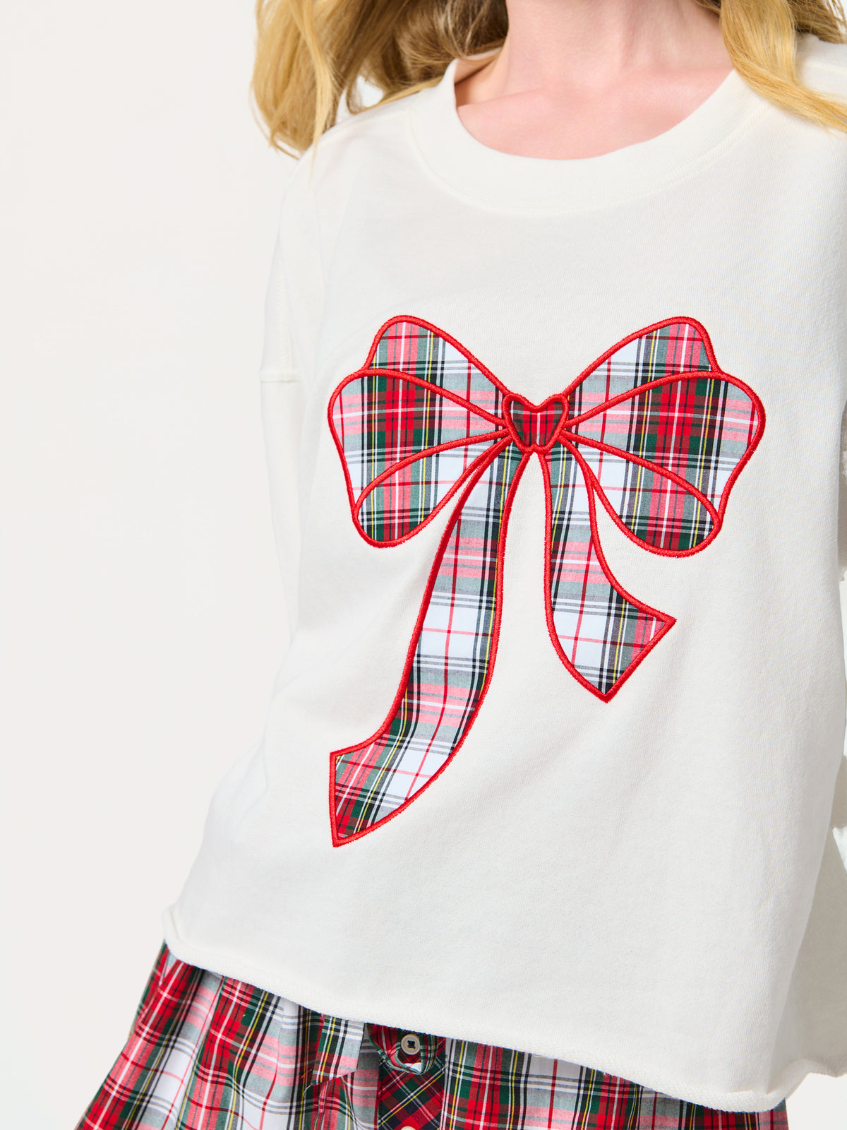 Shiraleah Tartan Bow Lounge Sweatshirt IVORY / EXTRA SMALL