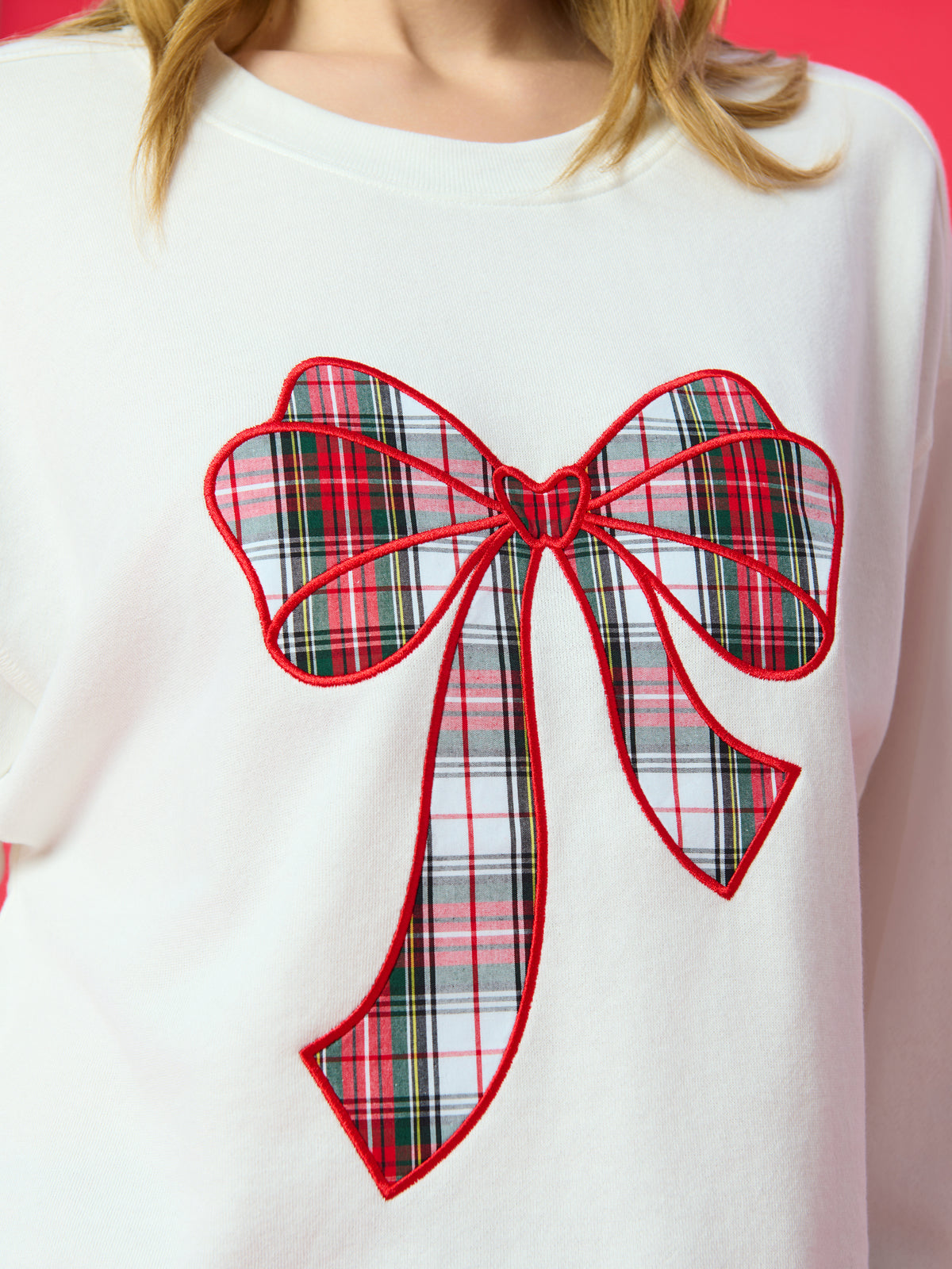 Shiraleah Tartan Bow Lounge Sweatshirt IVORY / EXTRA SMALL