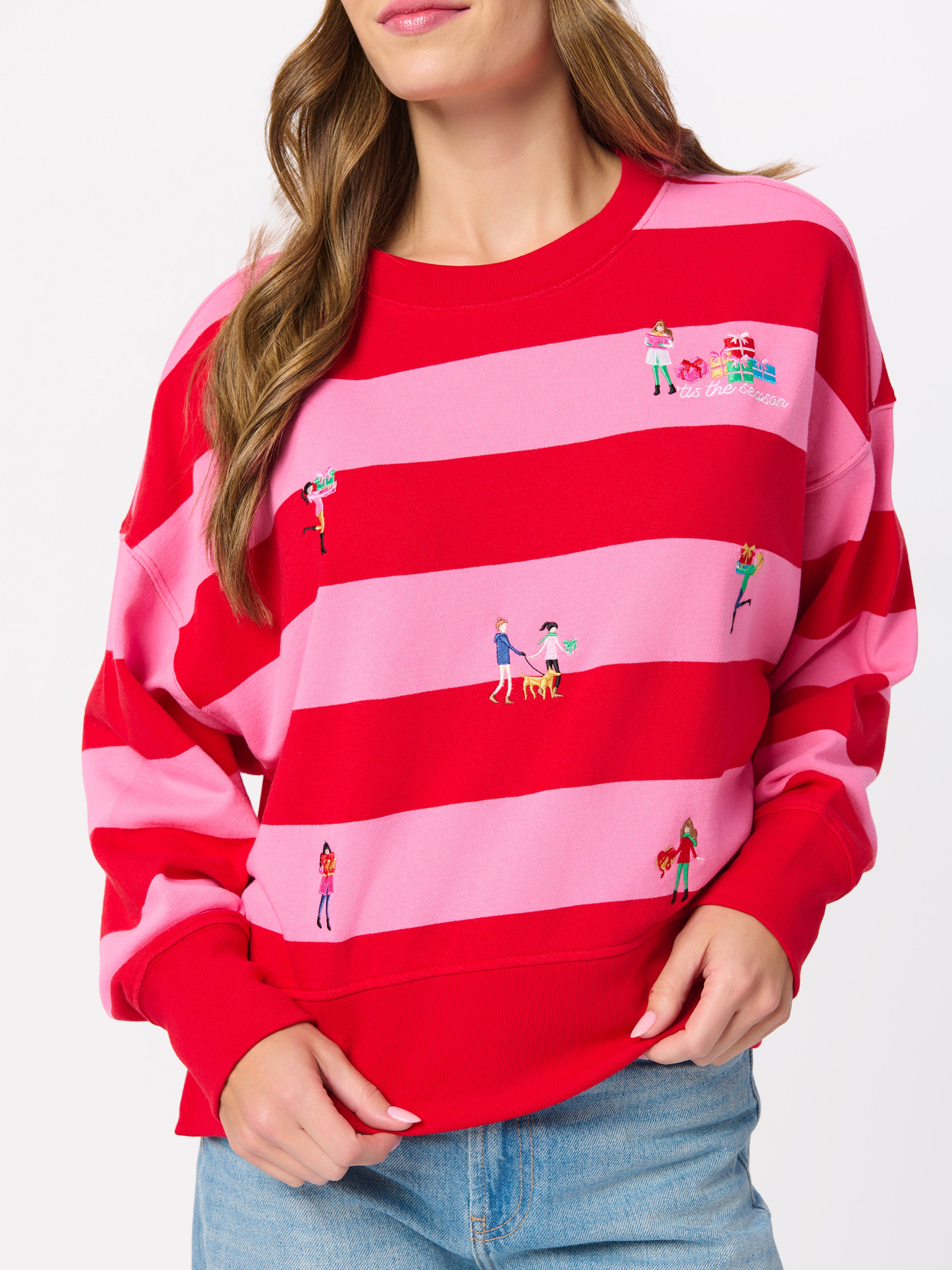 Shiraleah Gifting Embroidery Relaxed Sweatshirt RED / EXTRA SMALL