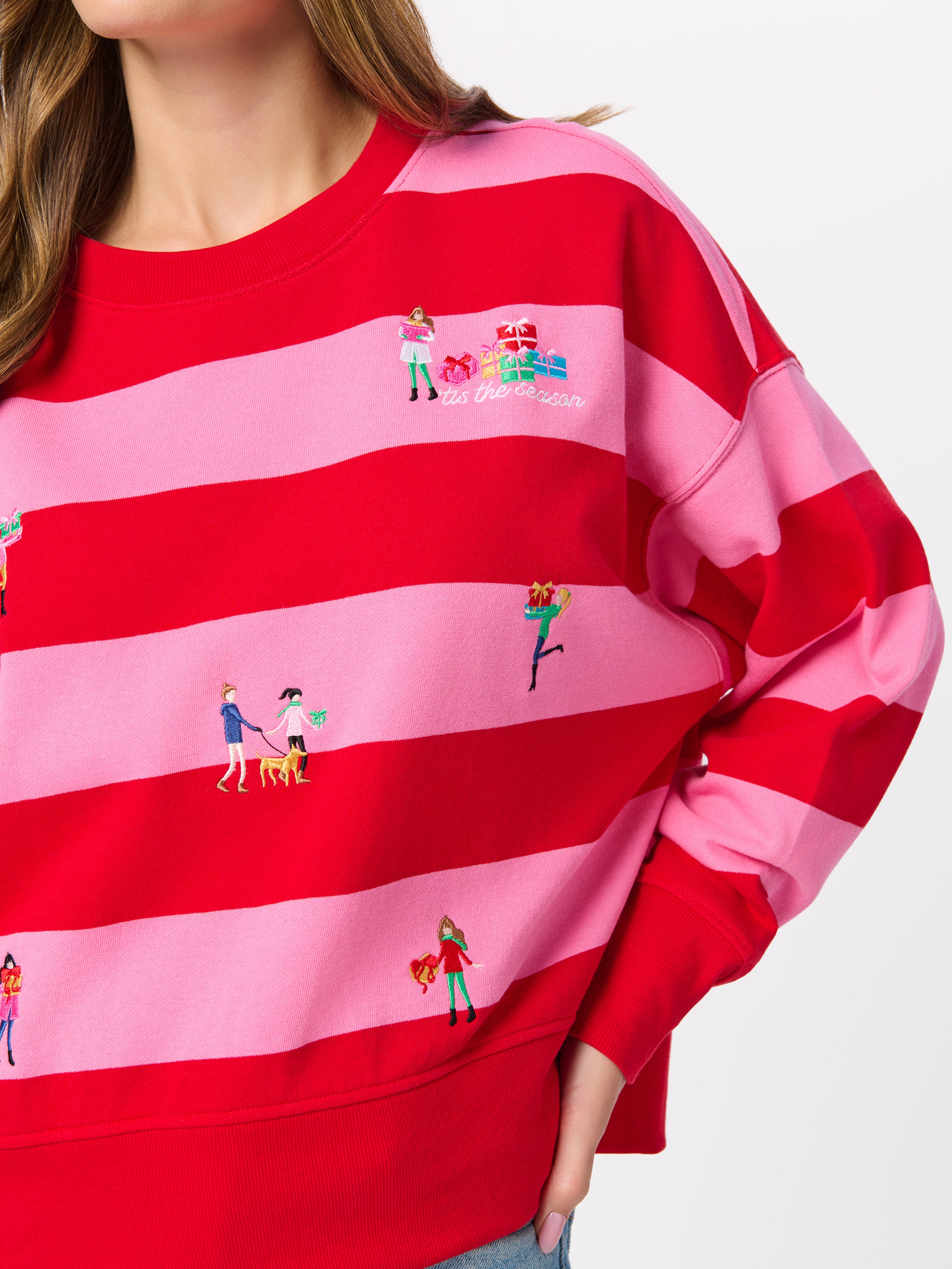 Shiraleah Gifting Embroidery Relaxed Sweatshirt RED / EXTRA SMALL
