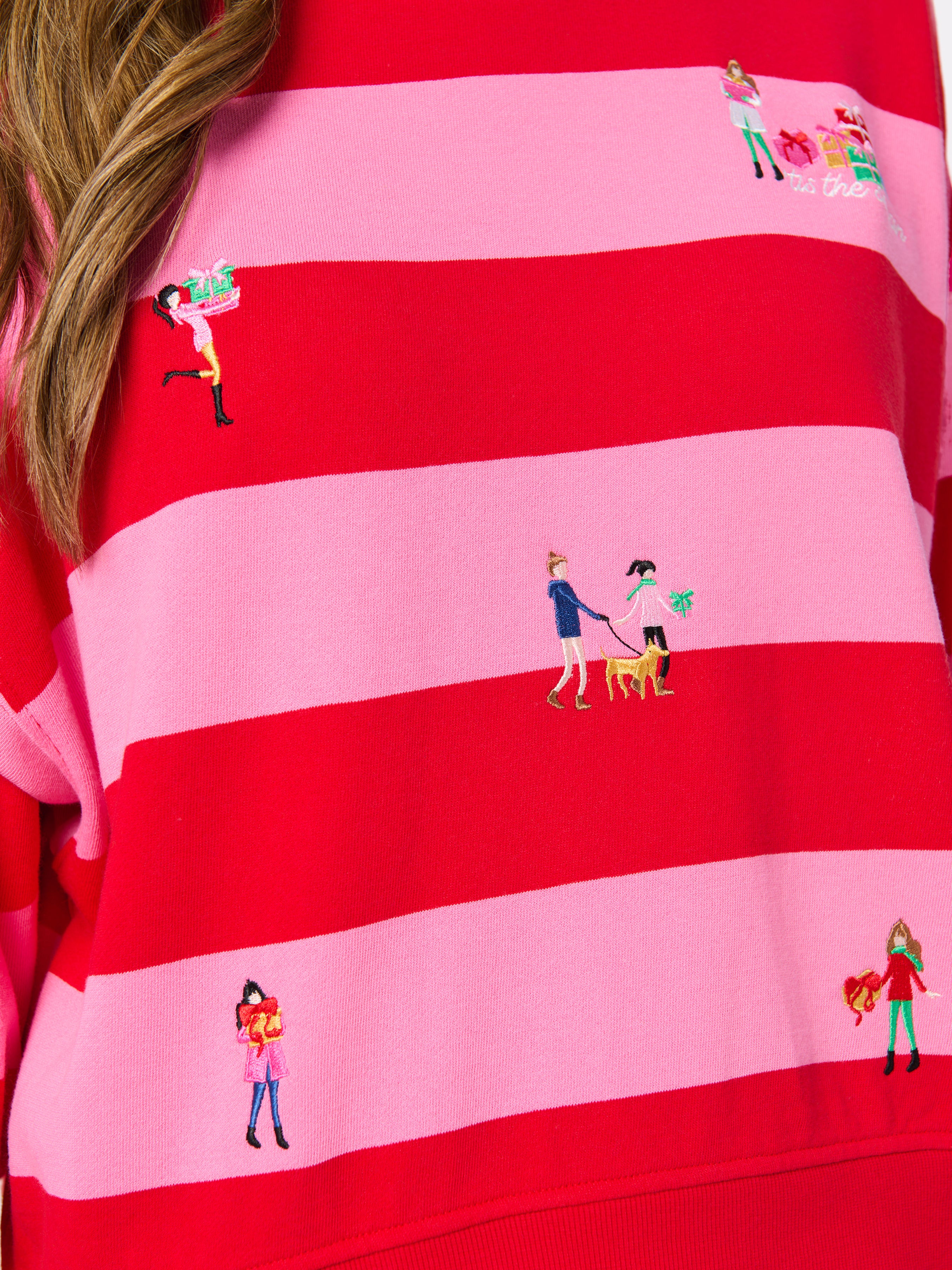 Shiraleah Gifting Embroidery Relaxed Sweatshirt RED / EXTRA SMALL