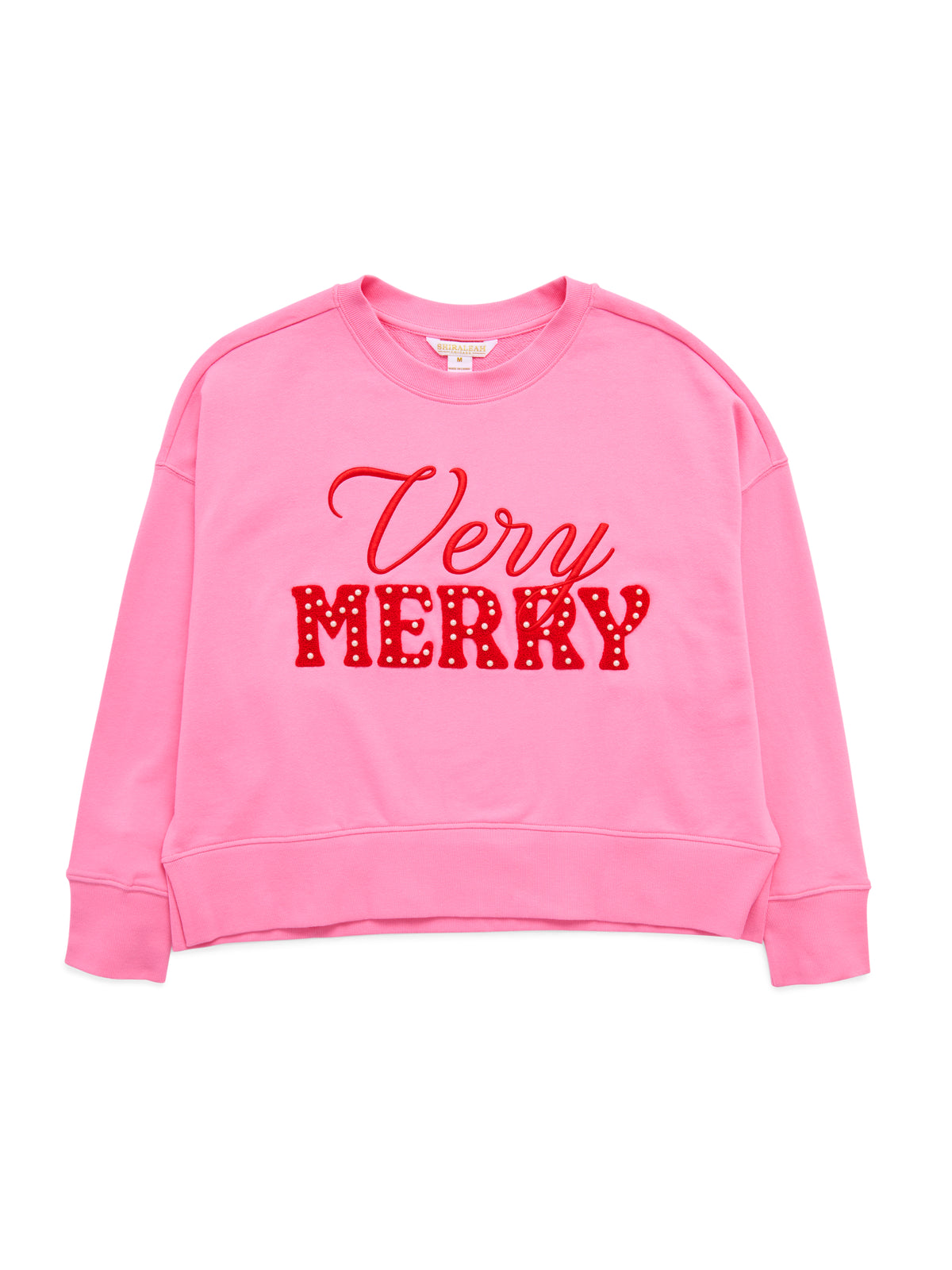 Shiraleah "Very Merry" Pearls Relaxed Sweatshirt PINK / EXTRA SMALL