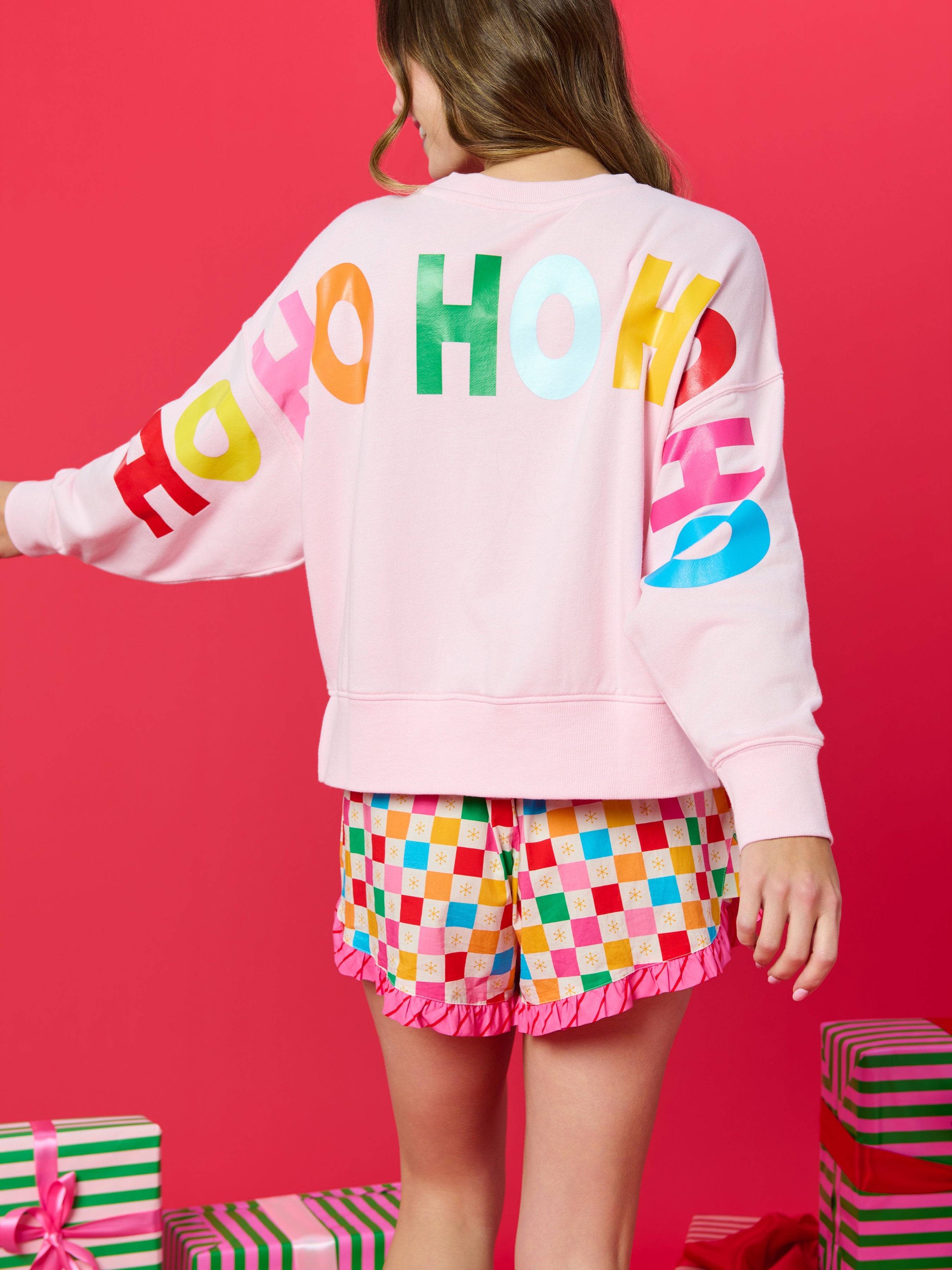 Shiraleah Santa/"Ho Ho Ho" Relaxed Sweatshirt BLUSH / EXTRA SMALL