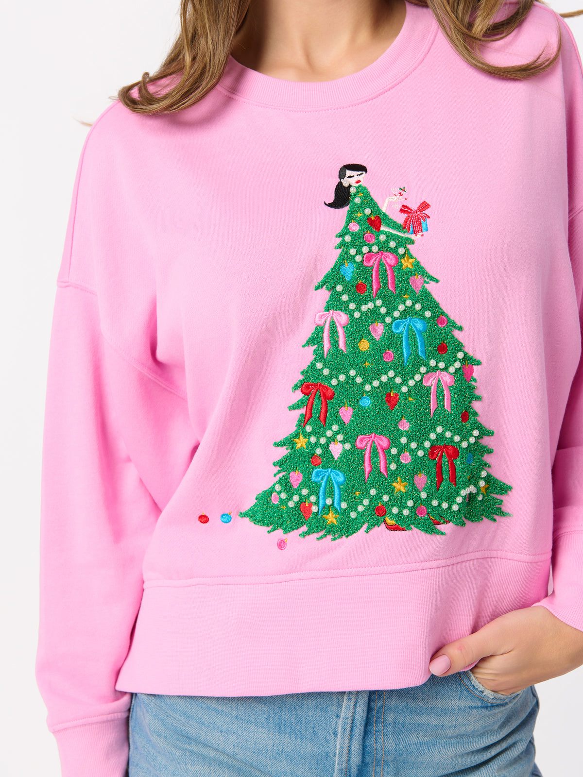 Shiraleah Christmas Tree Lady Relaxed Sweatshirt PINK / EXTRA SMALL